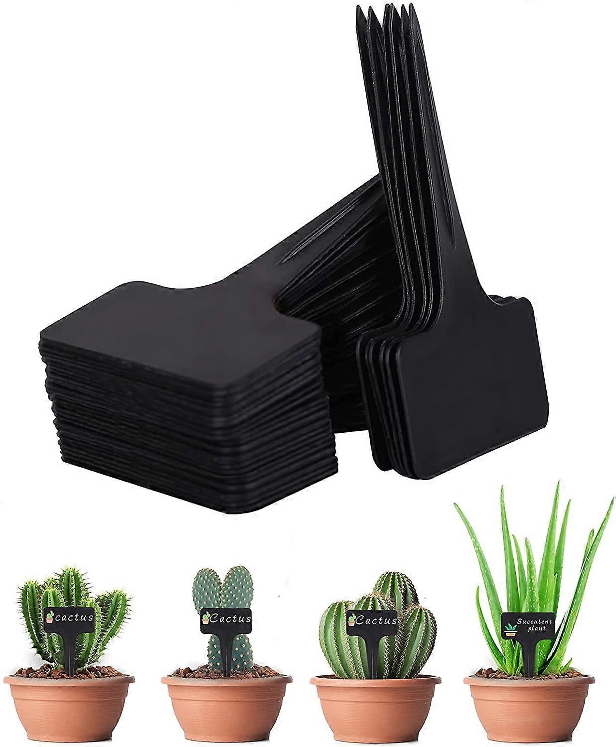 תוויות צמחים 100 יחידות תוויות גינה עמידות למים, תוויות צמחים מפלסטיק מסוג T תוויות שתילים, תוויות צמחים לגינה של זרעי ירקות פרחים (שחור)