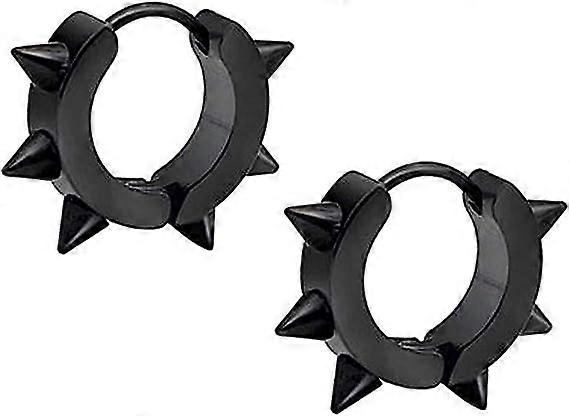 Stud/Hoop Øreringe Sæt til Mænd og Kvinder, Punk Smykker, Rustfrit Stål (Studs - Sort)