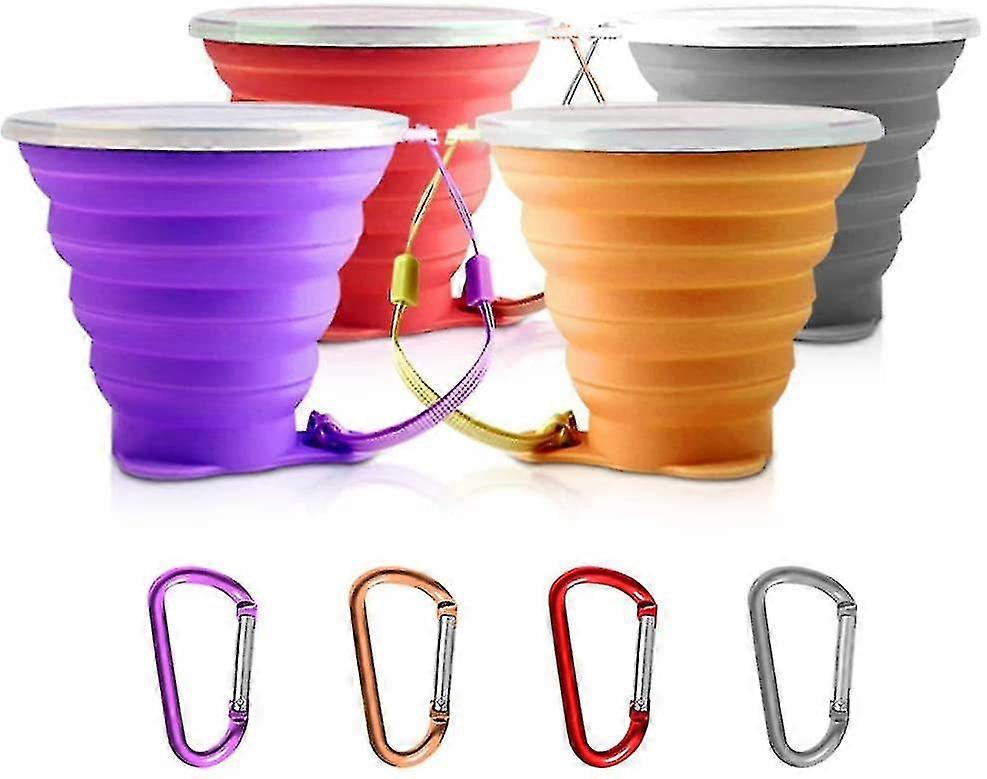 4pcs Folding Travel Cup With Lid, Portable Silicone Multi-function Retractable