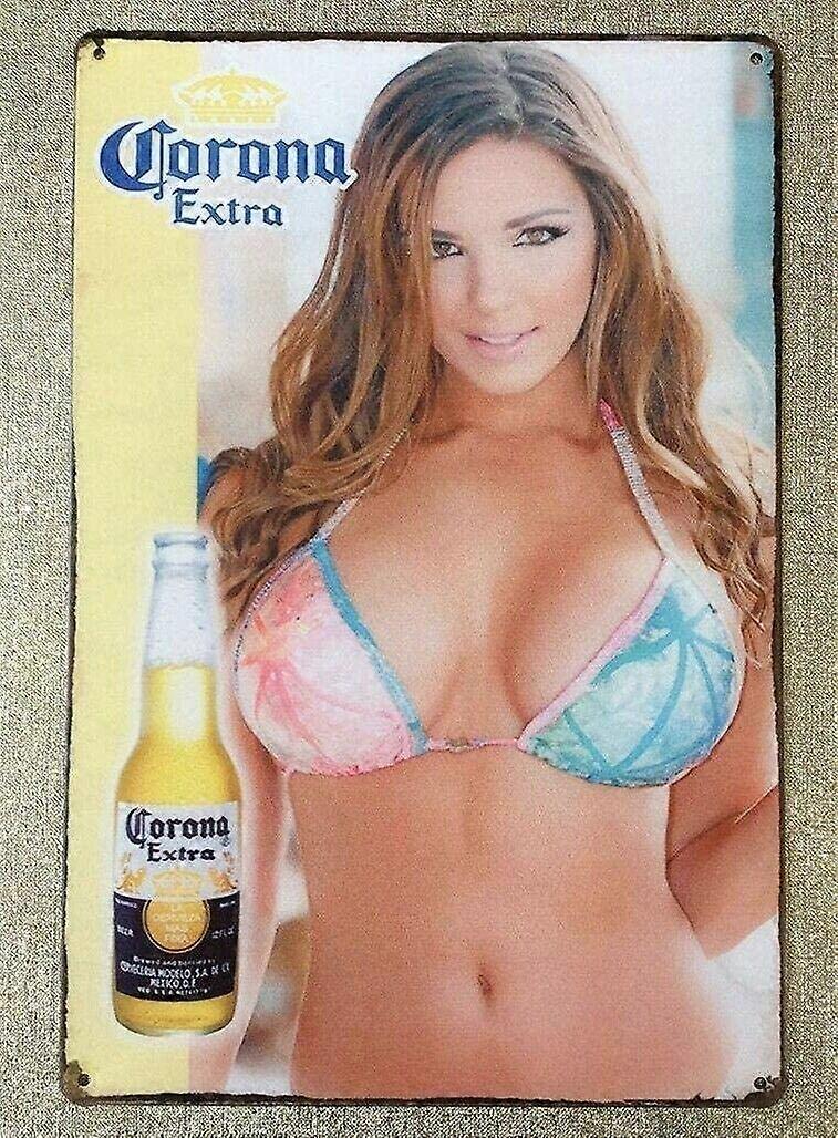 錫の印のヴィンテージのシックな芸術の装飾ポスターのコロナビールピンナップの女の子の店の棒の家の喫茶店の農場のガレージまたはクラブのためのセクシーなビキニの女の子12 "x 8"
