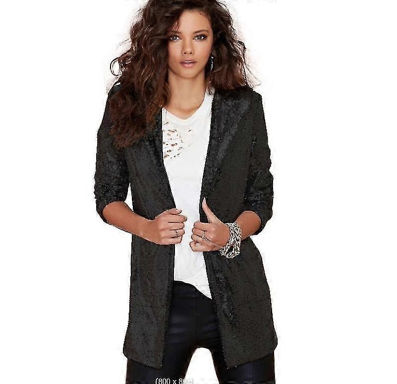 Women's Sequin Jacket Open Front Blazer Casual Long Sleeve Cardigan Coat