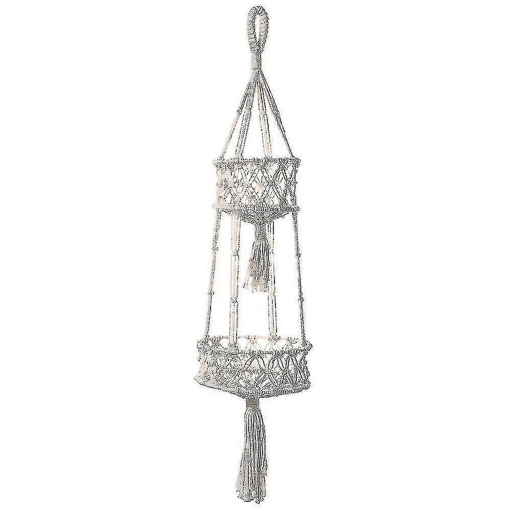 Macrame Ampel - Boho Heminredning för Inomhusbruk - 2 Våningar