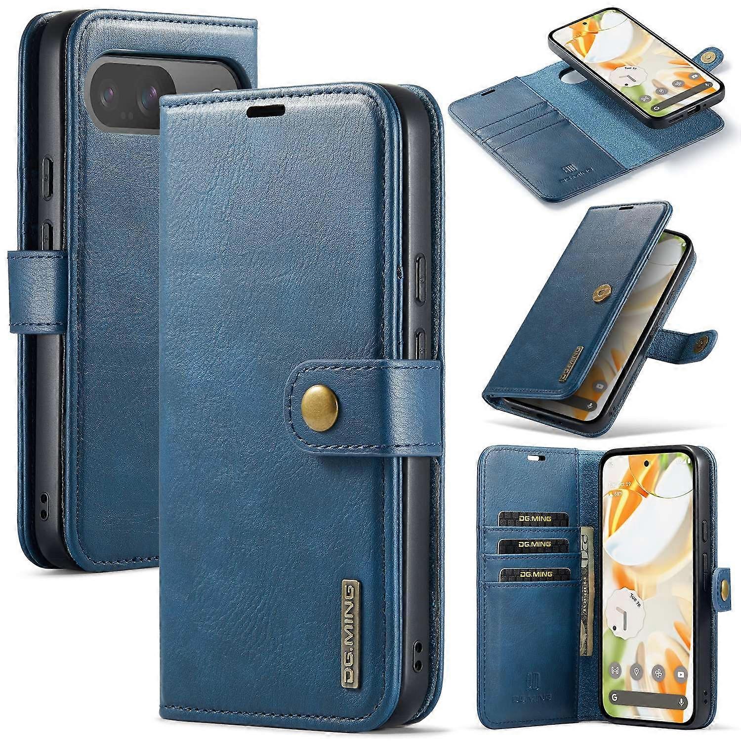 DG.MING for Google Pixel 9 9 Pro Case Detachable Split Leather Phone Cover - Blue