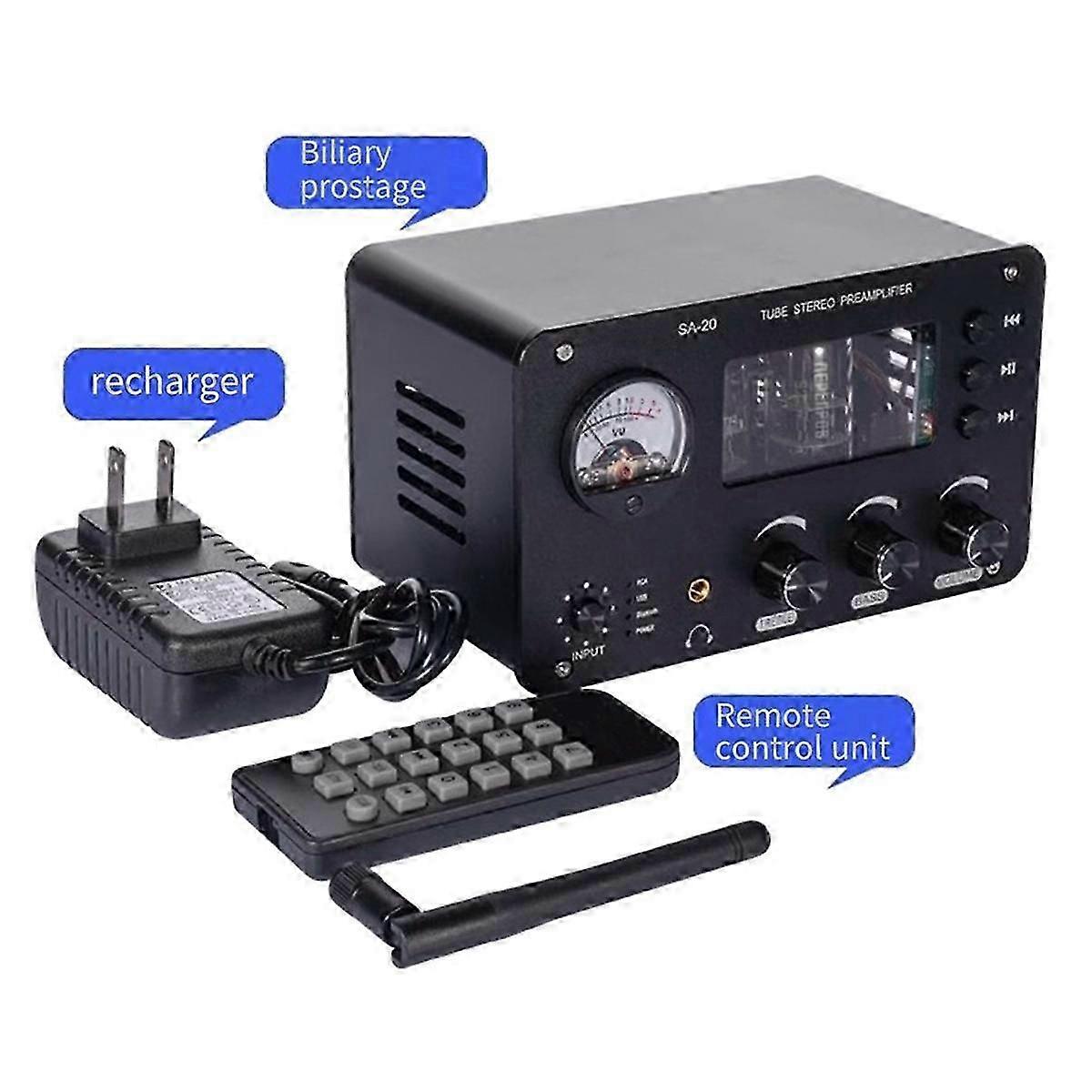 Audiophile Tube 4 Input 2 Output With Built-in Vu Level Meter High-bass Adjustment Headphone Amplifier With Us Plug, B