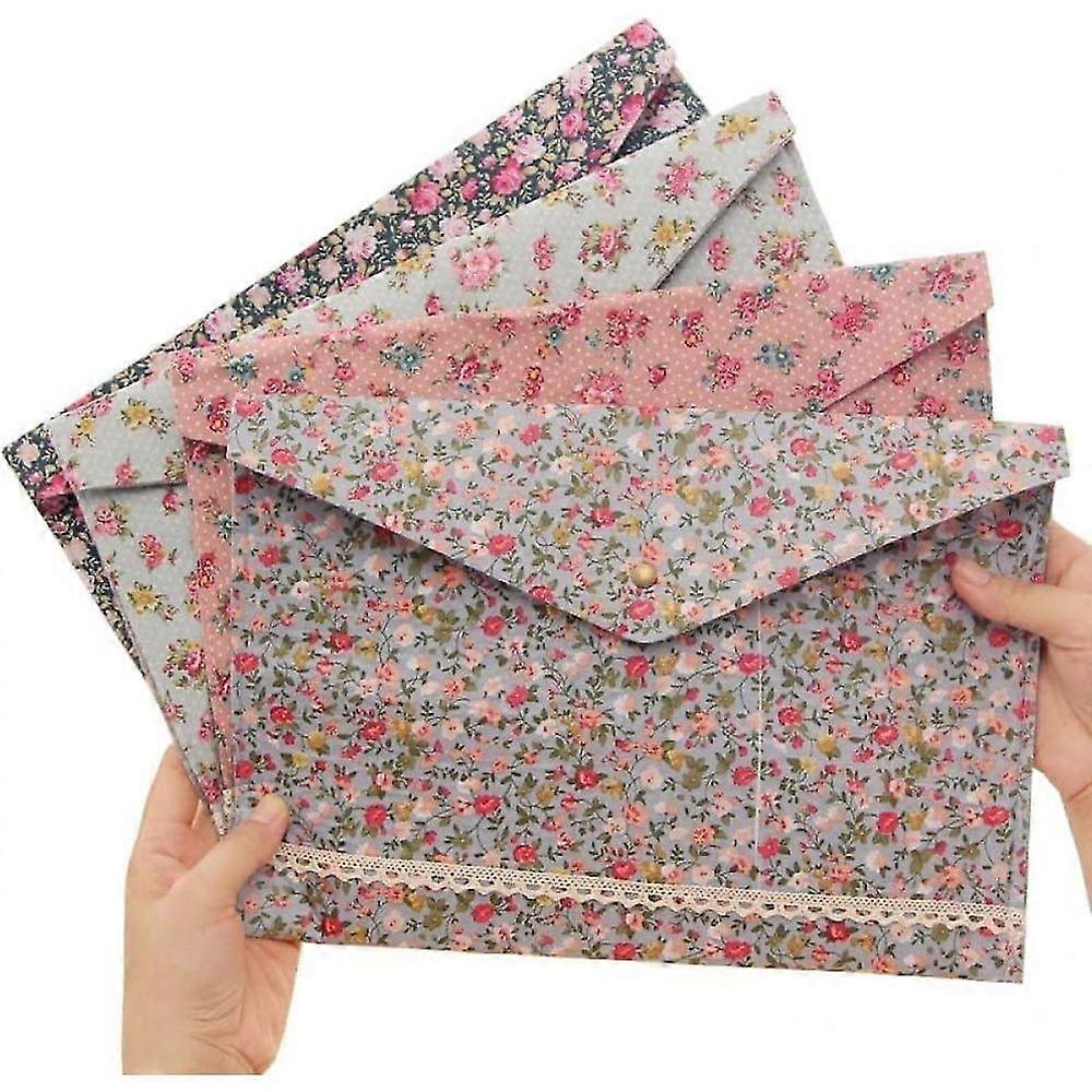 A4 Size Filing Envelope Retro Flower File Folder Cloth Document Bag Folder with Closure