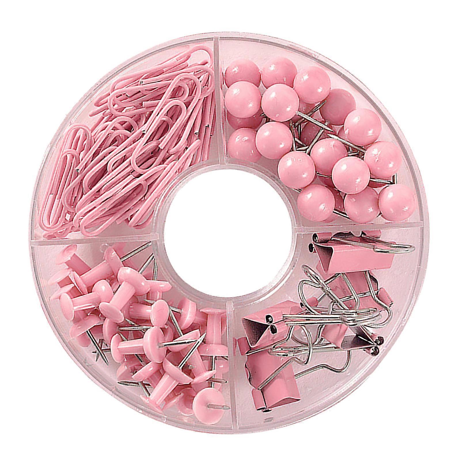 105pcs Sakura Roseate Paper Clips Push Pins Binder Clips Set