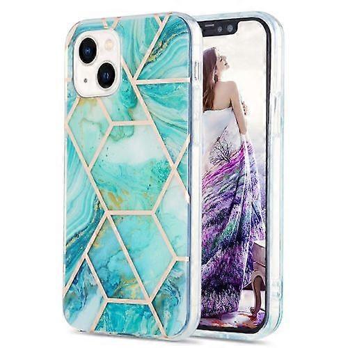 For iPhone 15 Electroplating Splicing Marble Flower Pattern Dual-side IMD TPU Shockproof Phone Case