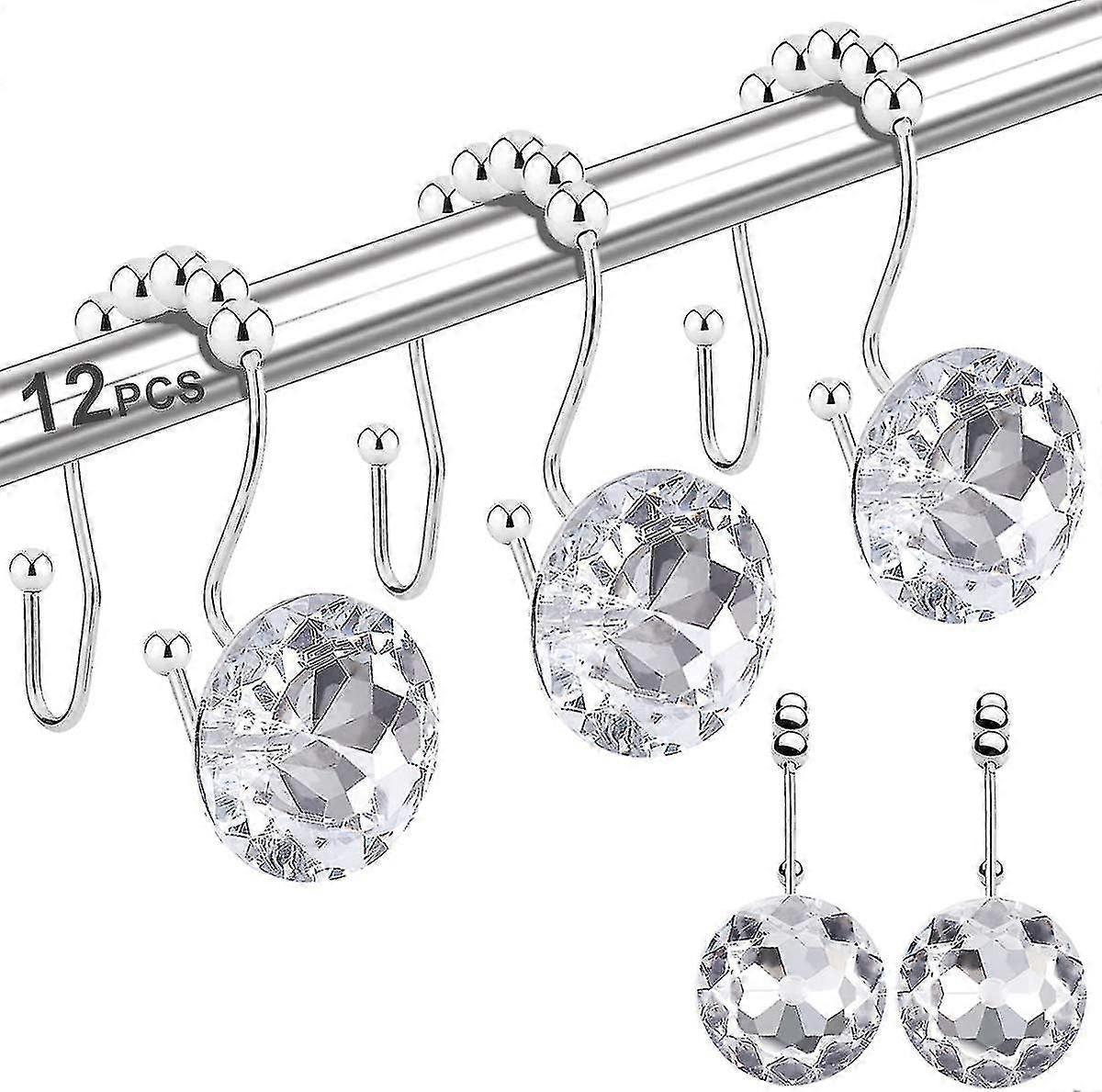 Shower Curtain Hook Ring, Double Hook Slide Anti-rust Crystalchrome12pcs