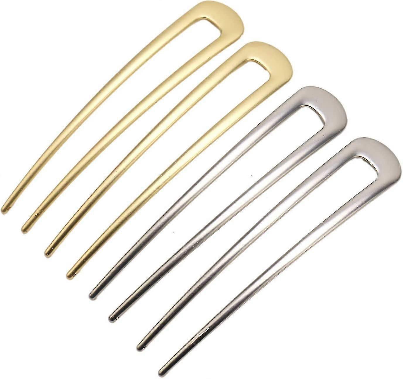 4 Pack Simple Metal U Shaped Hair Pin Fork Sticks 2 Prong Updo Chignon Pins,silver And Gold
