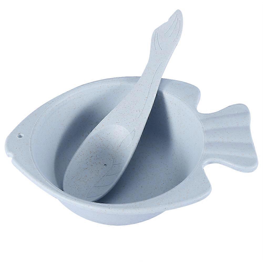 Durable Baby Kid Child Wheat Straw Fish-shaped Bowl with Spoon(Blue)
