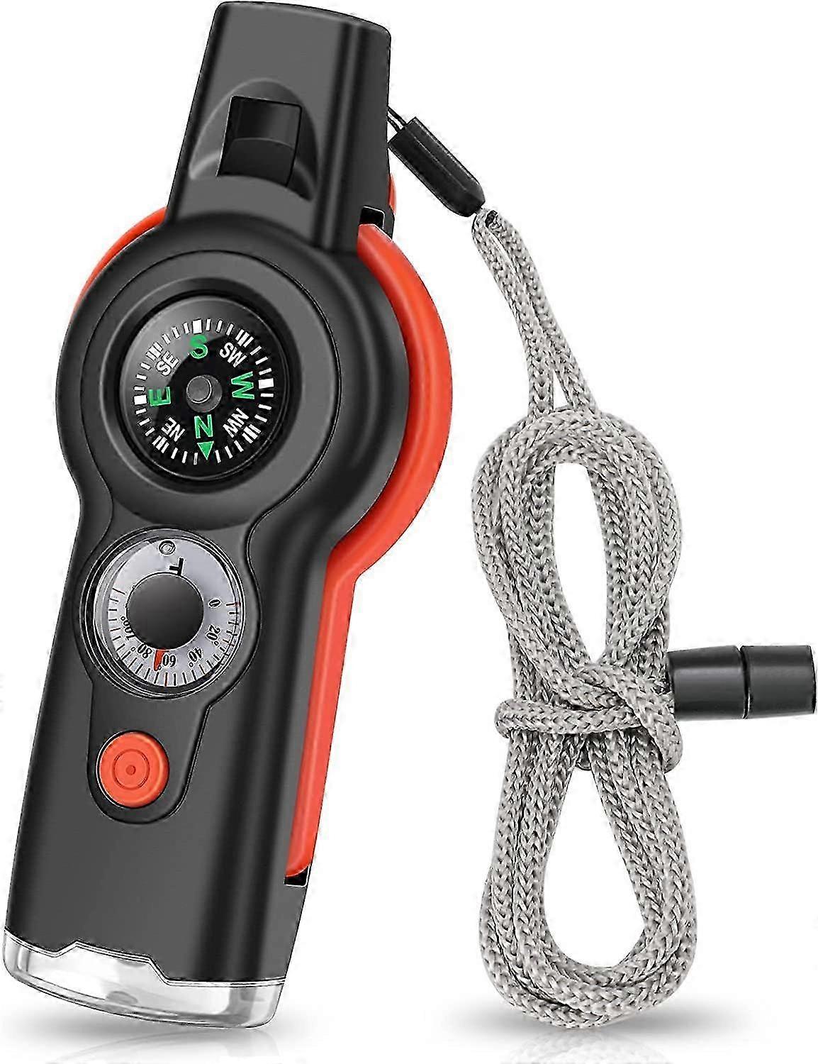 7-in-1 Emergency Survival Function Whistle, Outdoor Multifunctional Tool Safety Whistle with Lanyard
