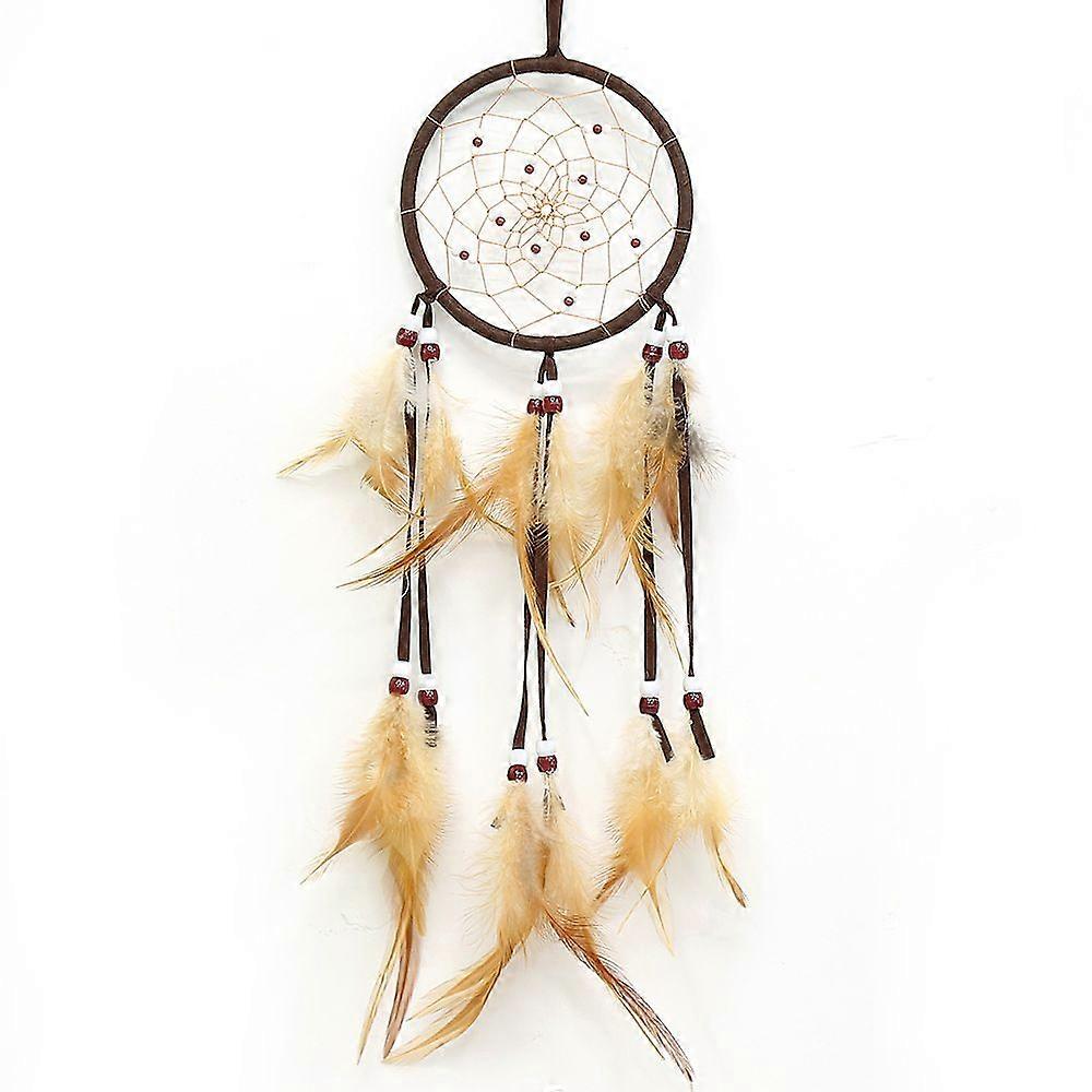 SQCLV Dream Catchers Brown Handmade Feather Native American Dreamcatcher Circular Net for Wall Hanging Decor Ornament Craft