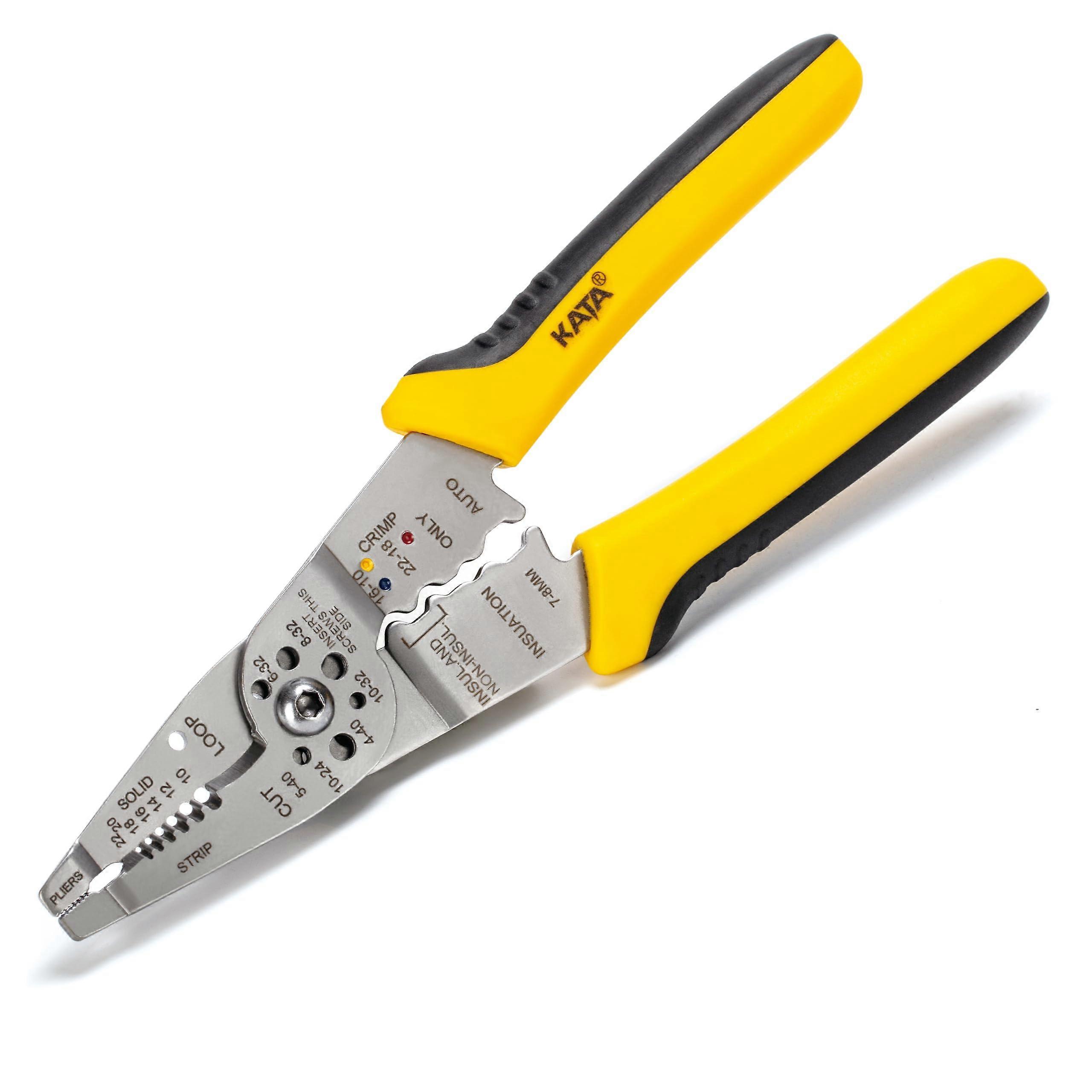 8-Inch Wire Cutter Wire Stripper for 10-20 AWG Solid & 12-22 AWG Stranded Wire, TPR Double Color Stem in Yellow