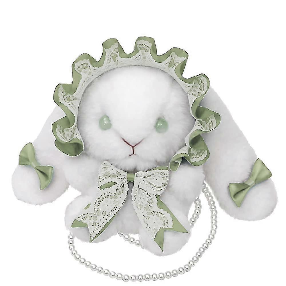 Coin Purse, Plush Rabbit - Shaped Design with Lace - Trimmed Hood, Bows and Pearl Chain, Ideal for Small Items Storage