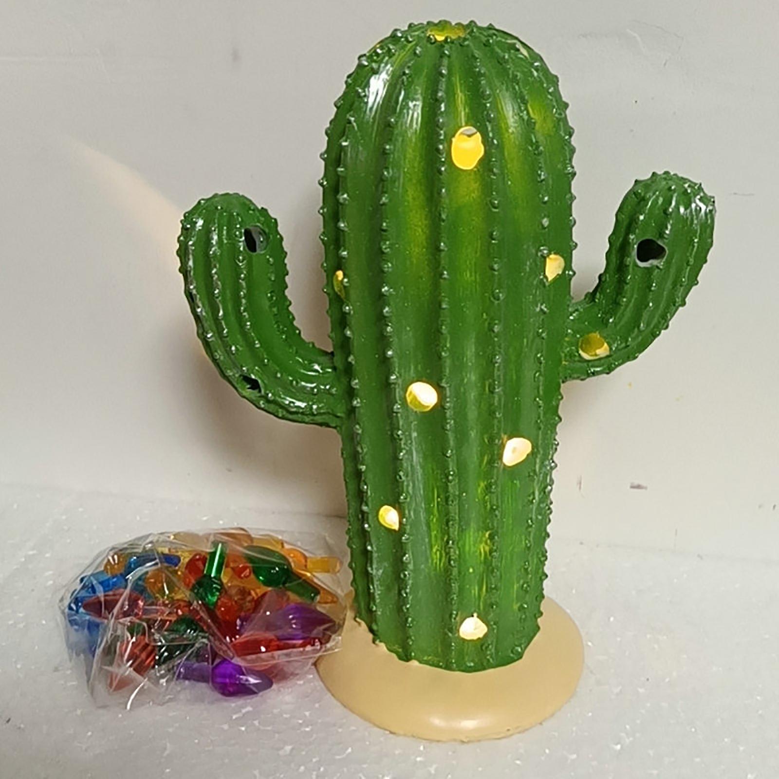 Retro Christmas Cactus Night Light Resin Cactus Tree Modern Led Christmas Home D
