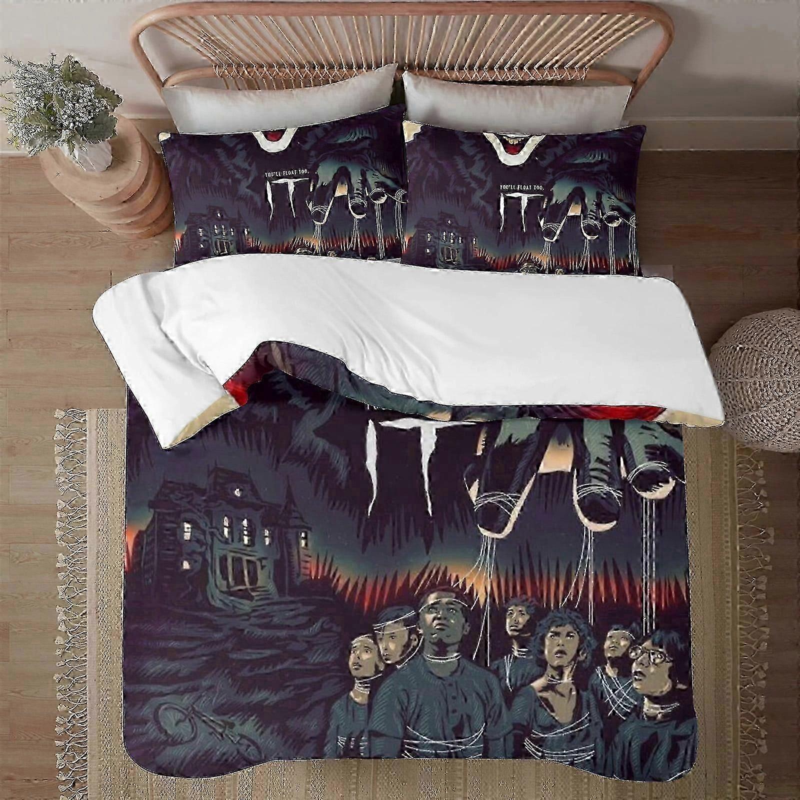 o1456 Bed Sheets Halloween Stephen kings It Soft3D Printed Duvet Cover Bedding Set with Comforter Cover3 Piece Set Includes Pillowcases and Cov (1 D