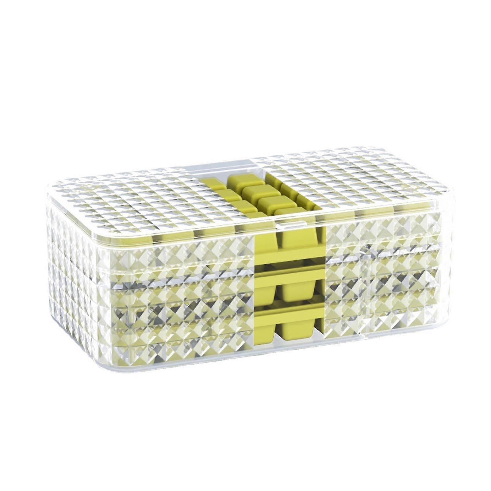 64 Grid Double Layer Ice Cube Tray with Lid, Green, 540g