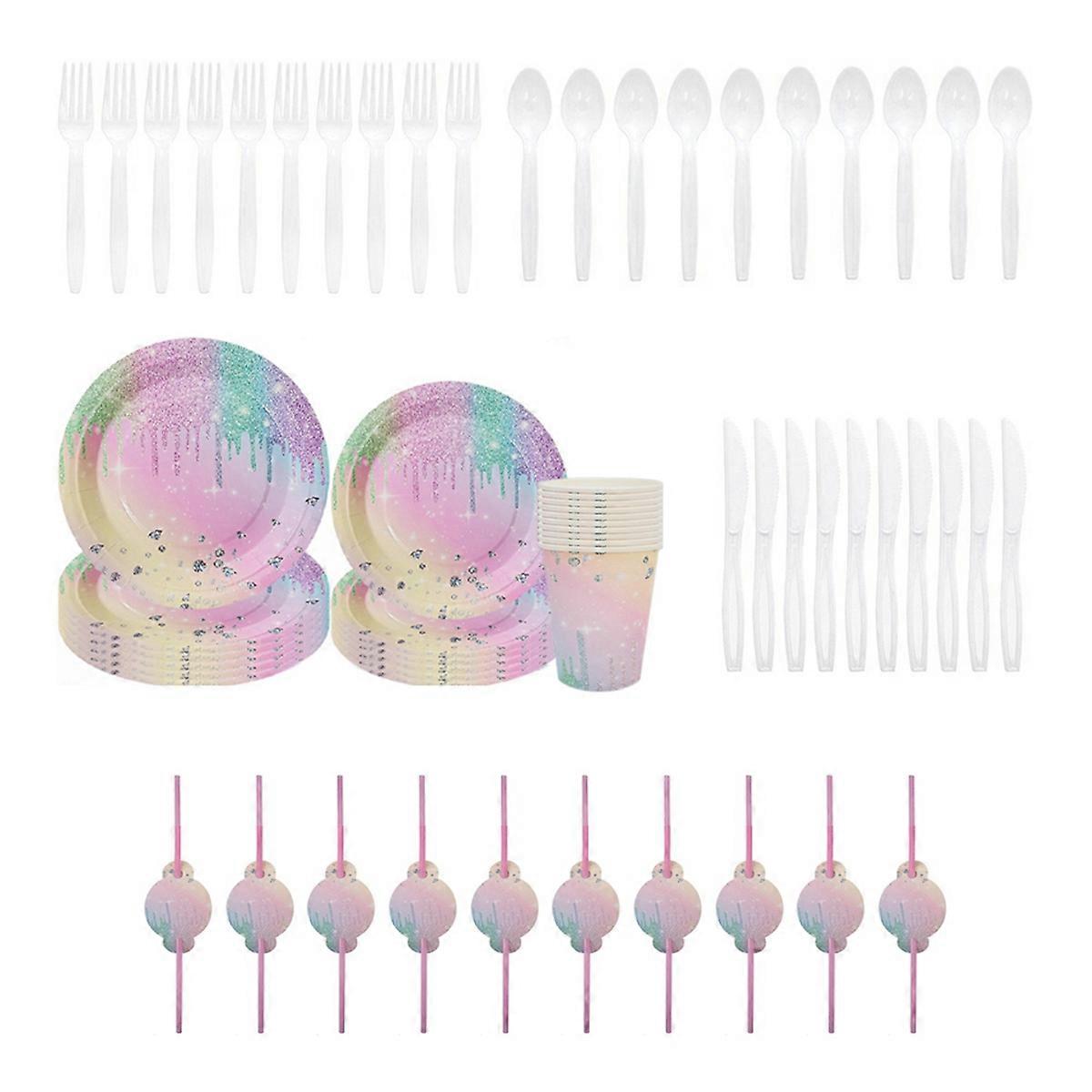 Gradient Diamond Birthday Disposable Tableware Macaron Paper Plate Cup A