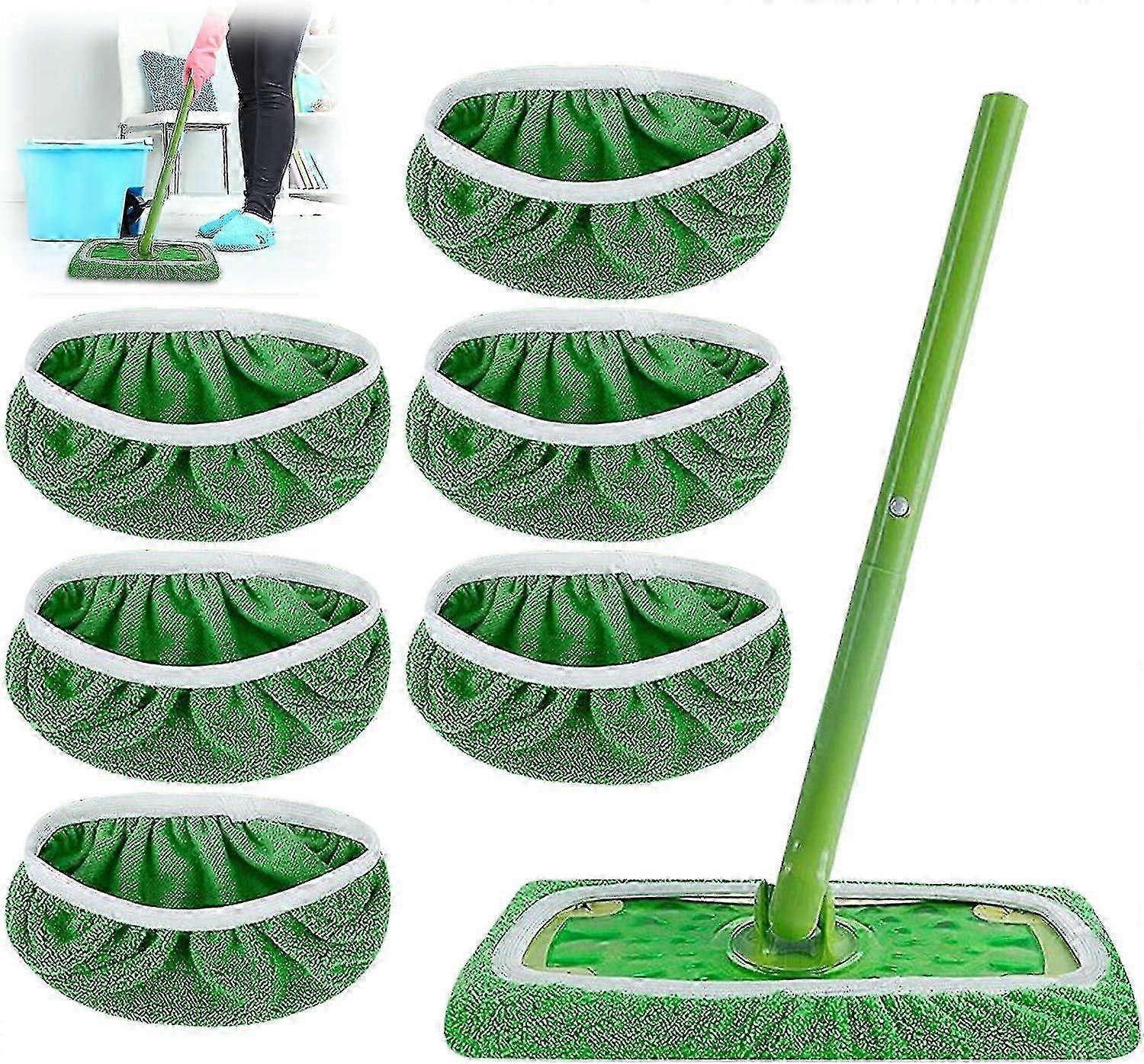 Reusable 6pcs Microfiber Mop Pads for Swiffer Sweeper: Dry & Wet Floor Mopping