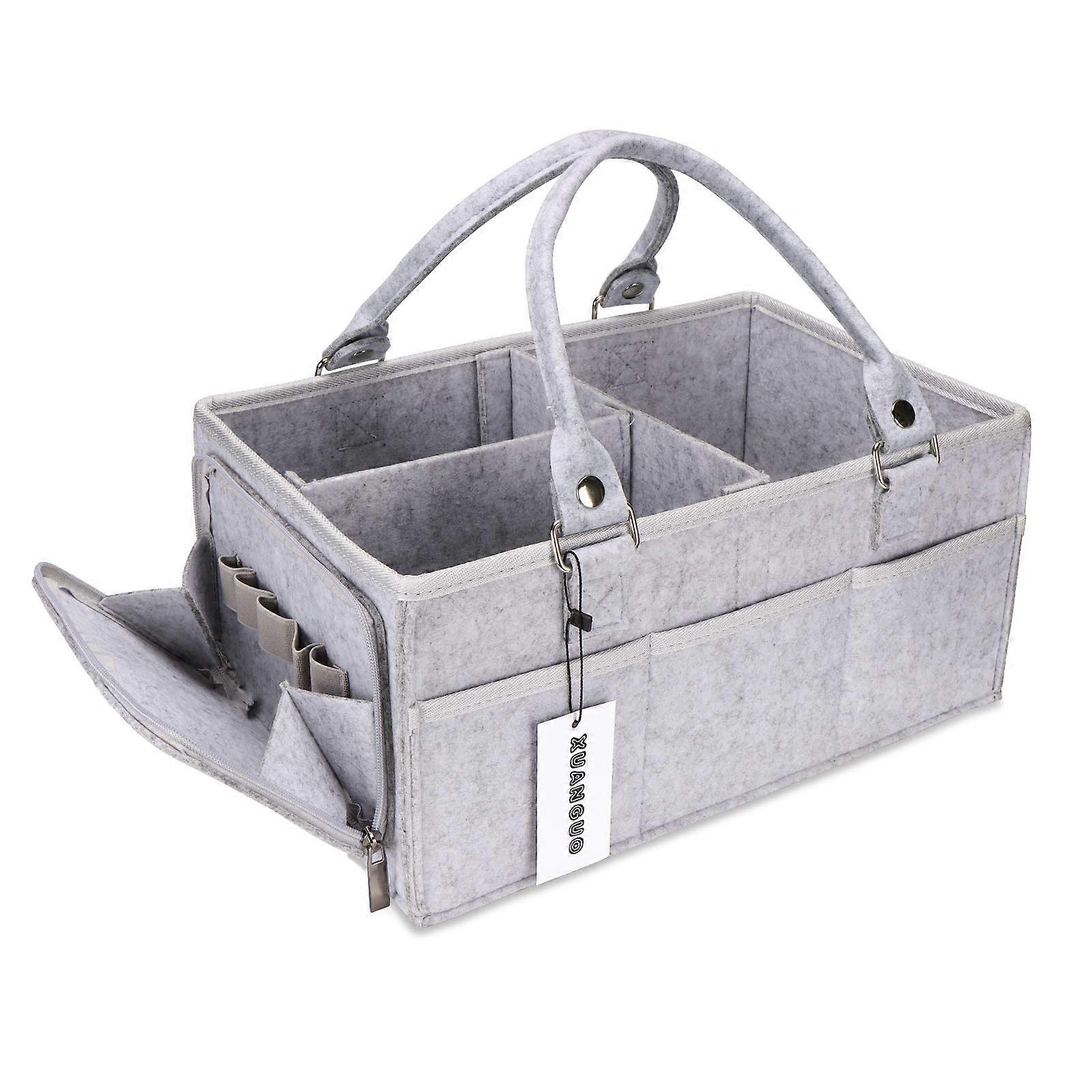 Baby Nappy Caddy with Handle, Gender Neutral, Large Storage Basket for Nursery Portable Carrier, Car Organiser, Newborn, Essential Baby Registry Gray