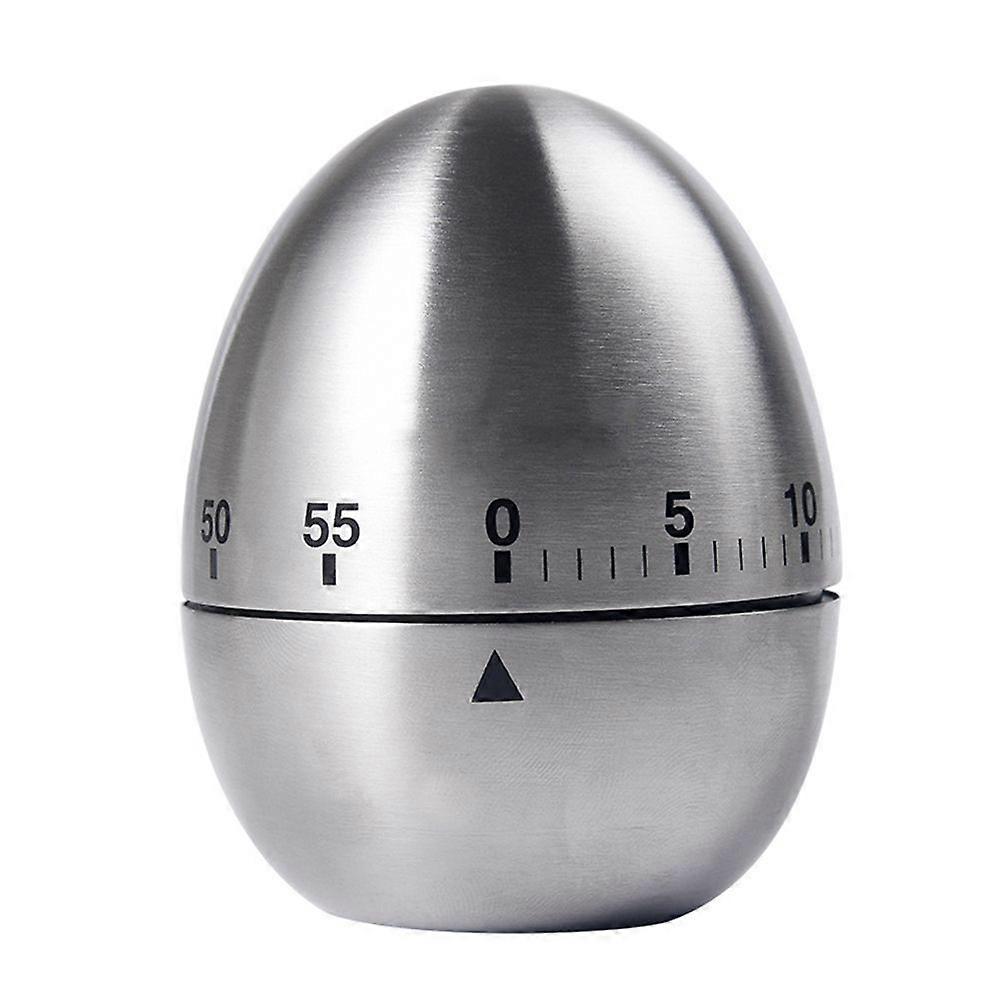 Stainless Steel Creative Mechanical Rotate Timer Egg Shape Manual Countdown Timer Household Cooking Kitchen Reminder (Silver)