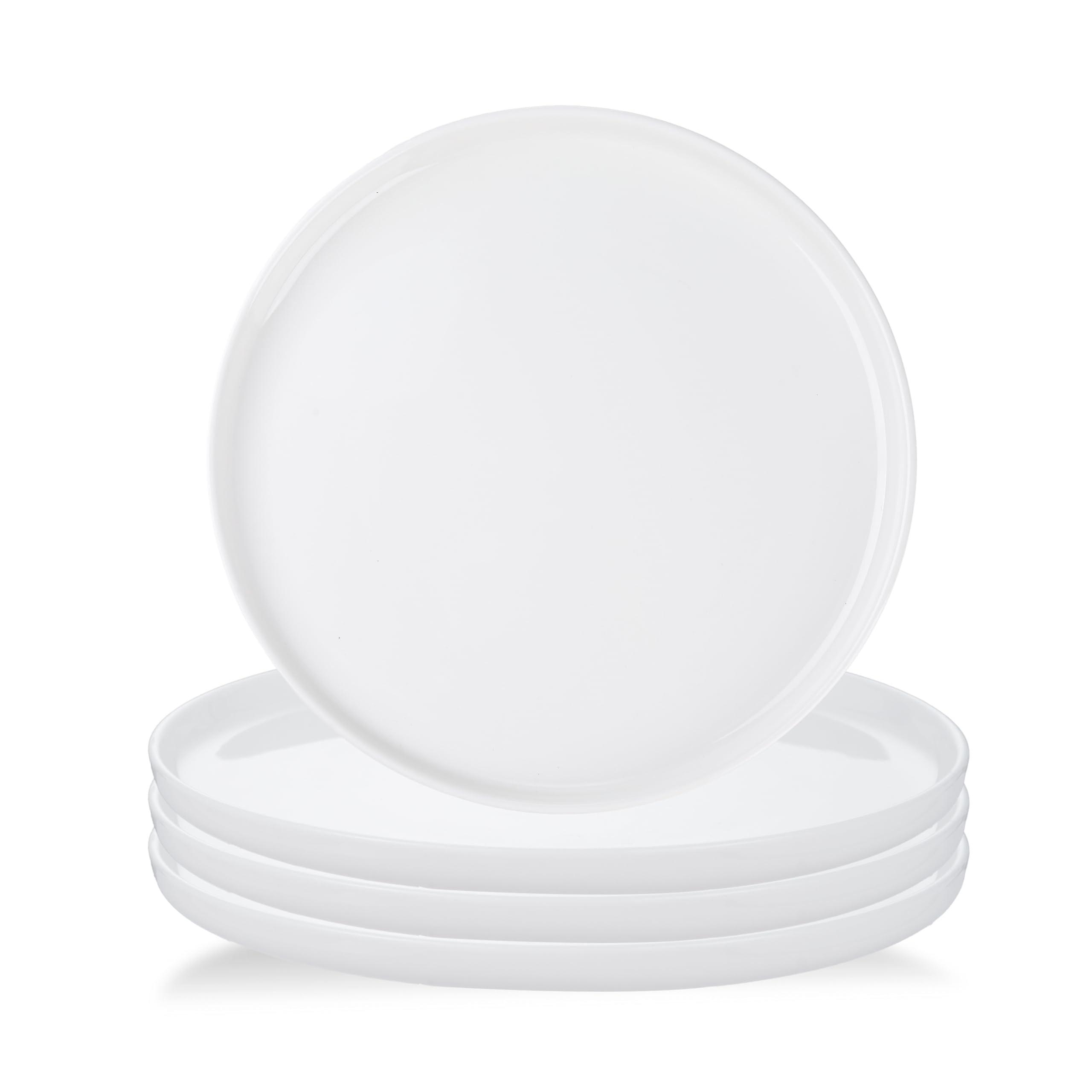 10-Inch White Ceramic Dinnerware Set - Box of 4 Large Stackable Plates - Reactive Glaze Porcelain - Modern Design