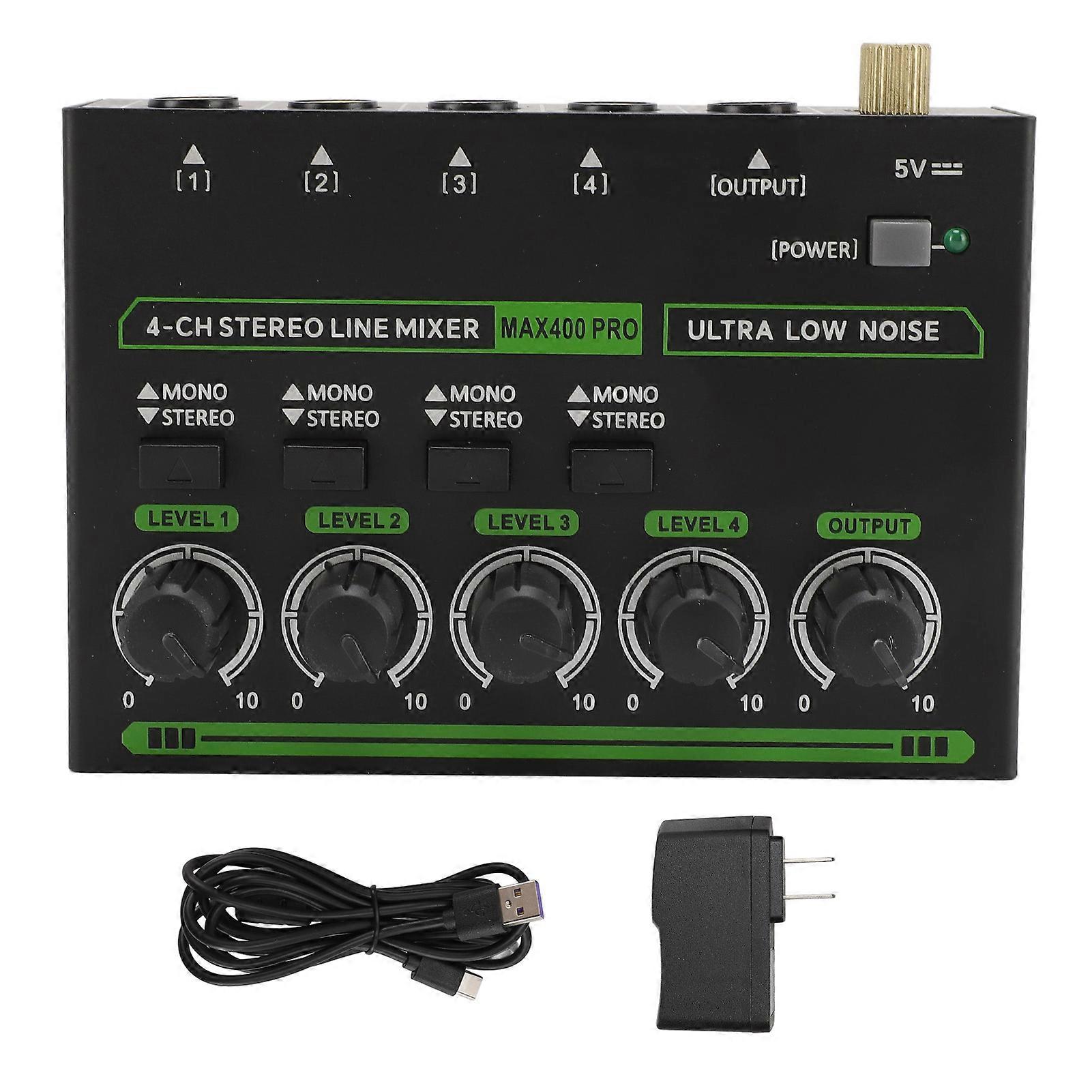 4 Channel 6.35mm 4 In 1 Out Professional Compact Stereo Sound Mixer with RGB Light for Studio Stage Small Clubs