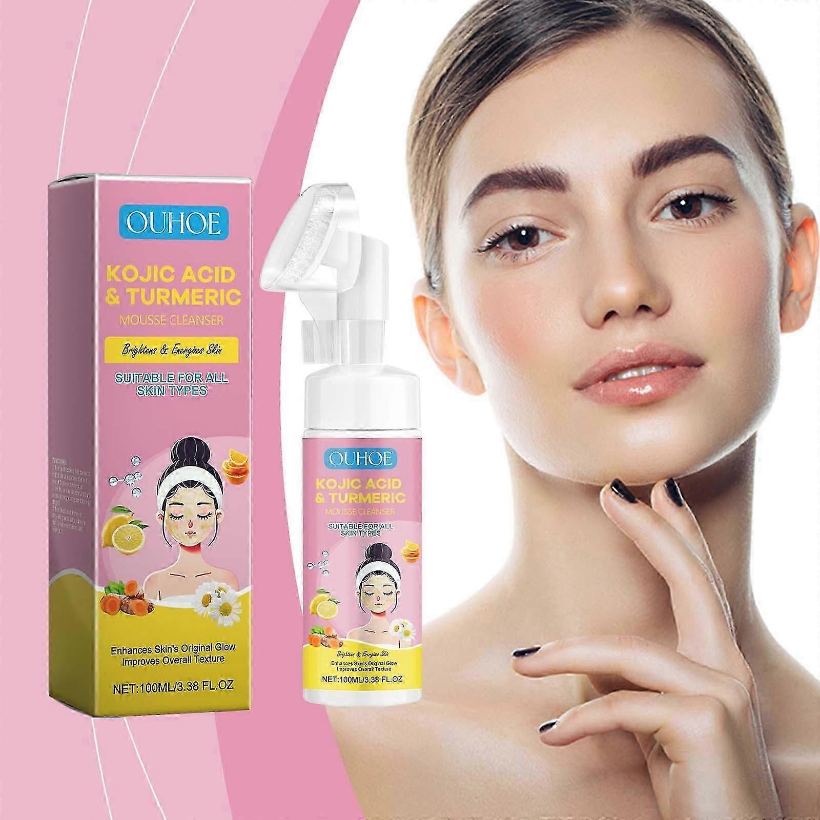 Detergente Mousse all'Acido Cogico e Curcuma, Mousse Detergente per Viso da 100 ml, Detergente Viso Detergente Viso Mousse Acido Cogico & Curcuma