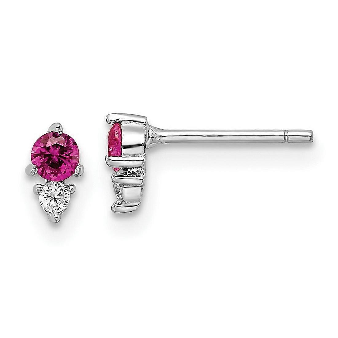 925 Sterling Silver Rhodium Plated Polished Red and White Cubic Zirconia Post Earrings 6.05x3.5mm Wide Stud Earring for