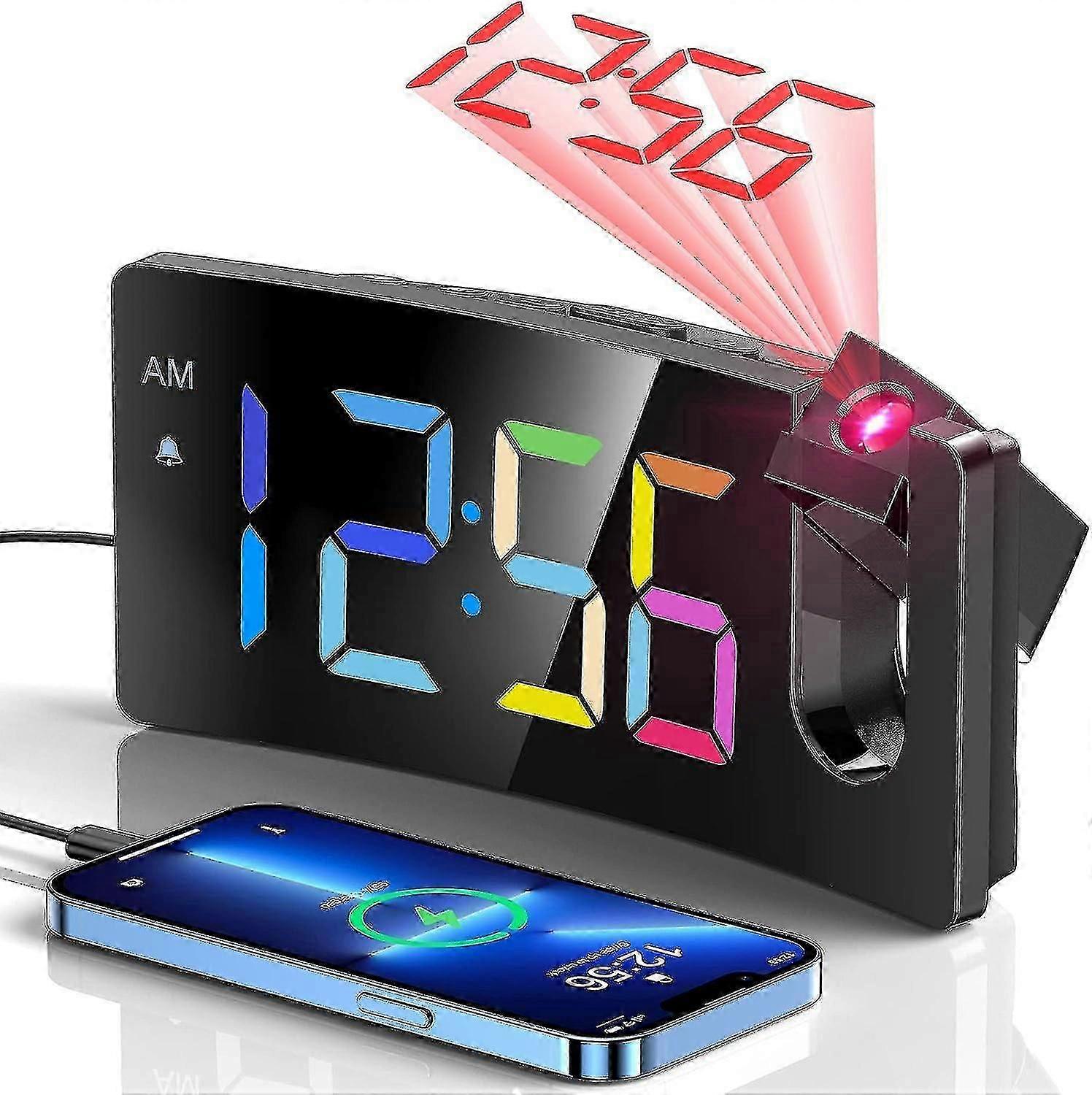 Projection Alarm Clock, Digital Clock With 180 Rotatable Projector, 3-level Brightness Dimmer  x