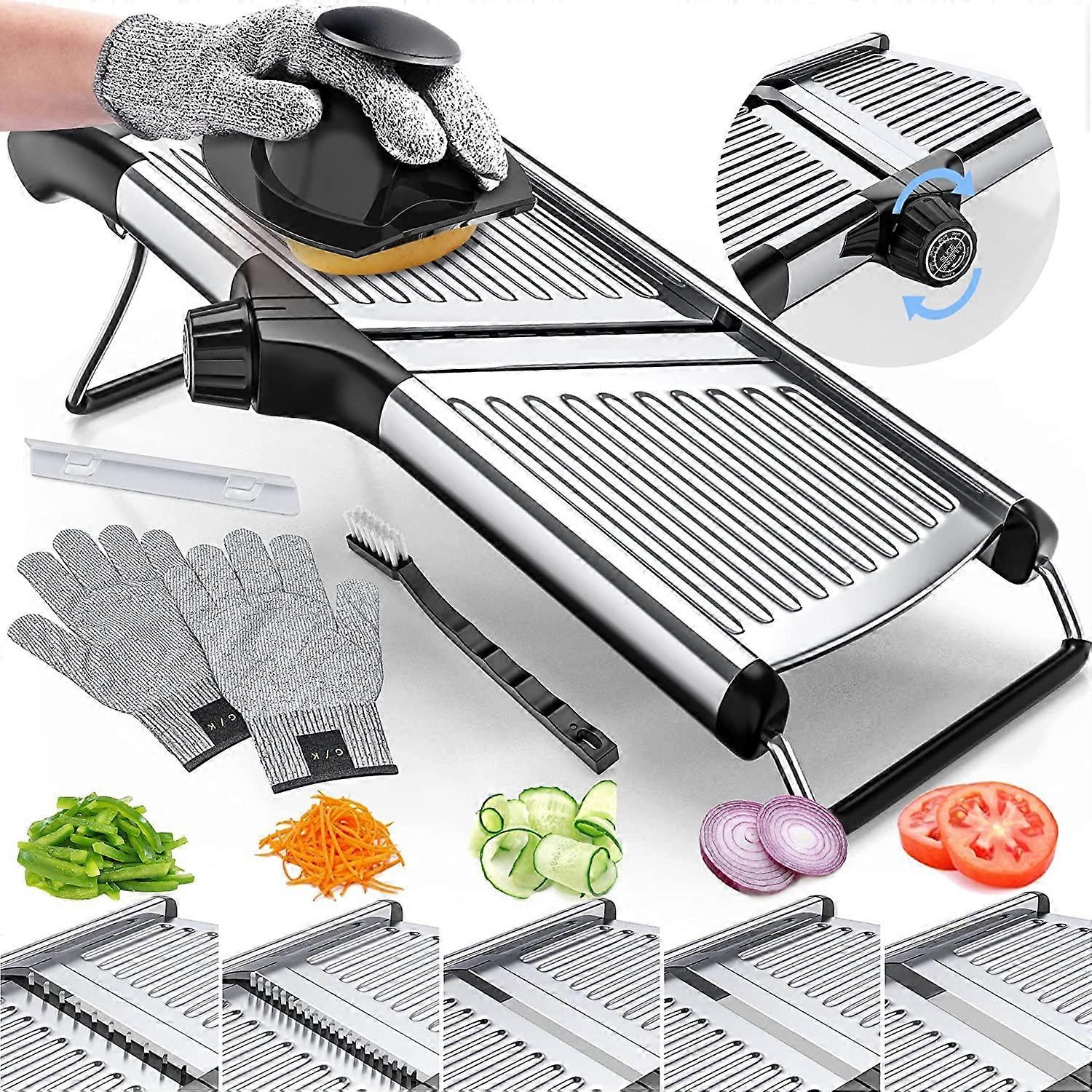 Adjustable Mandoline Food Slicer with Stainless Steel Blades for Precise Vegetable Cutting and Thickness Settings