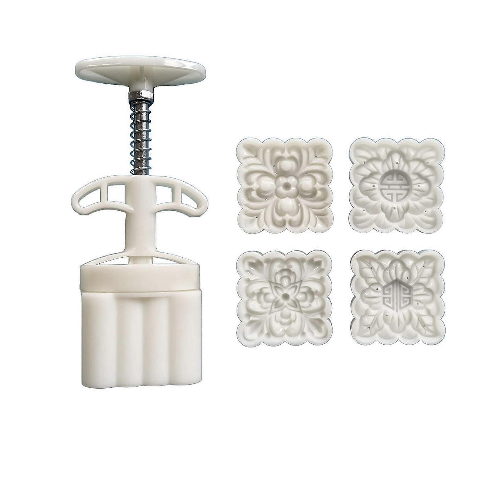 MidAutumn Festival Moon Cake Maker 3D Square Flower Moon Cake Molds Cookie Stamp Hand Press Cookie Dessert Cutter