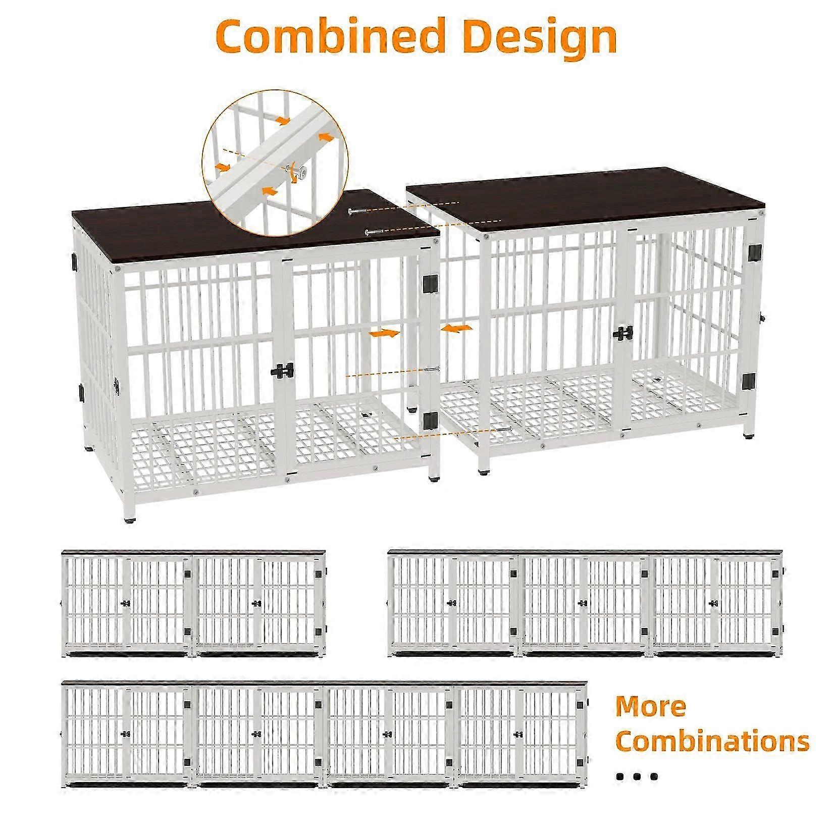 Dog Removable Tray Crate Furniture End Table With Three Lockable Doors &
