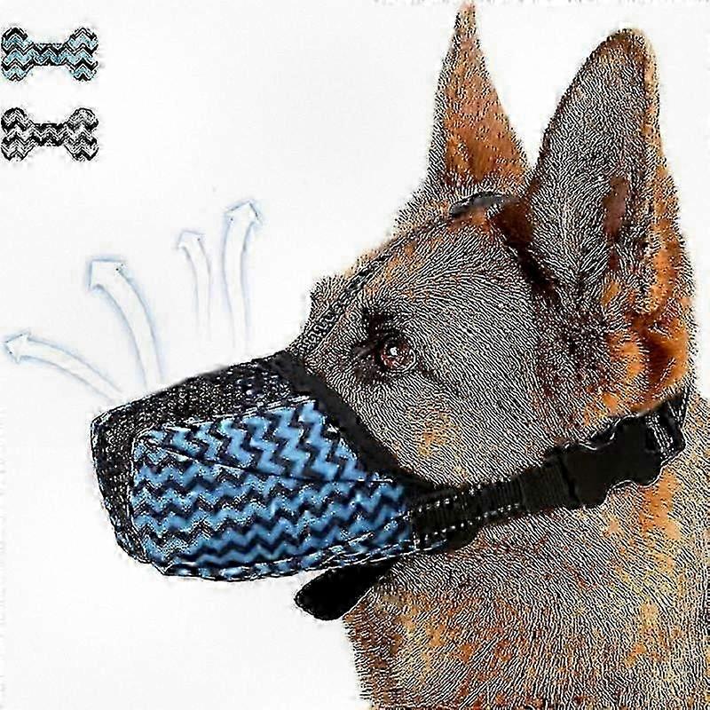 Breathable mesh dog muzzle with anti-bite features, adjustable reflective straps for safety and comfort