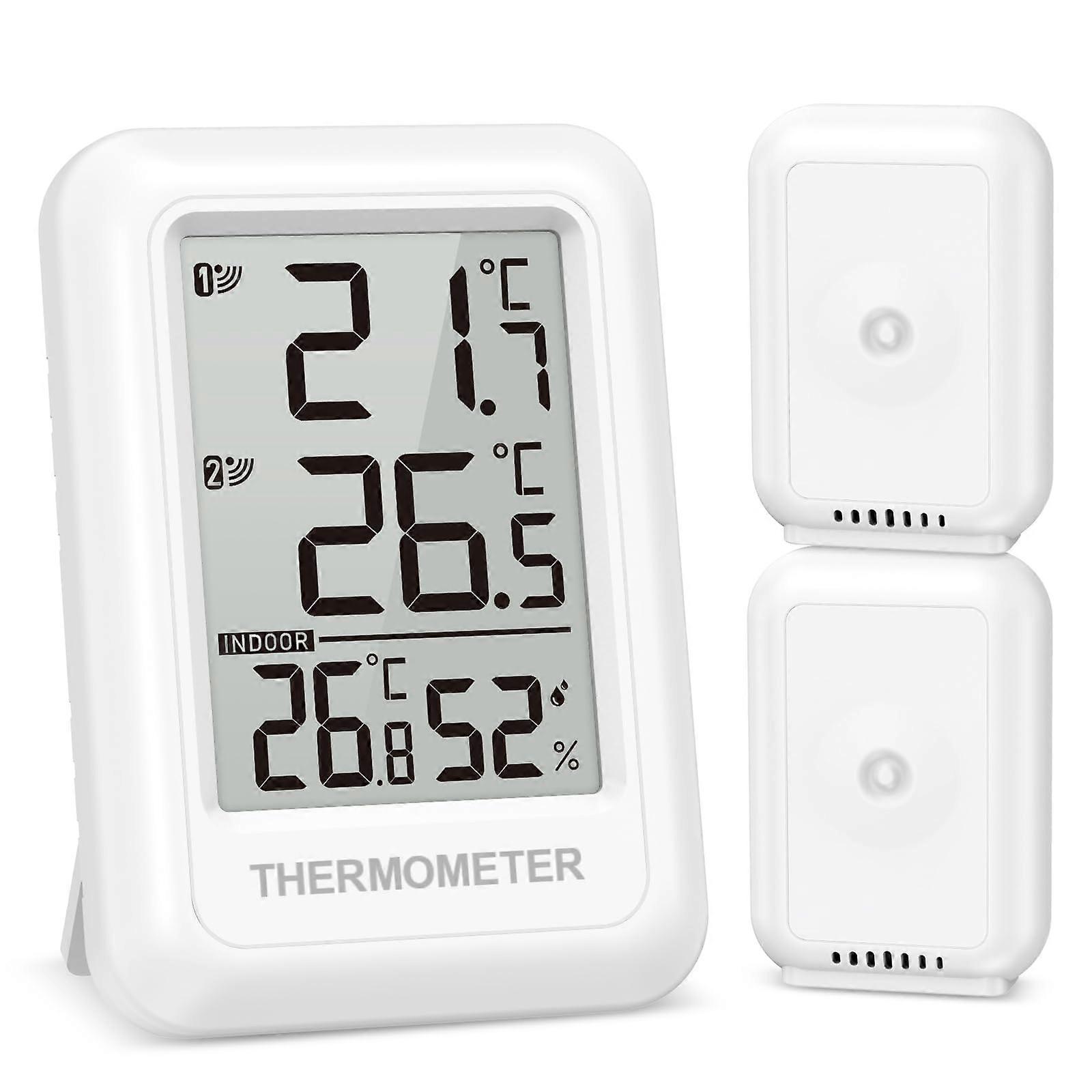 Thermometer Hygrometer With Two-Sensor Wireless Outdoor Indoor, 100 m Range, Max Min Display, C/F, White