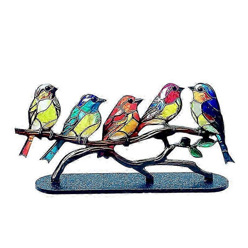 Stained Acrylic Birds on Branch Desktop Ornaments, Double Sided Multicolor Style Birds Craft Statue Desktop Ornaments 2025