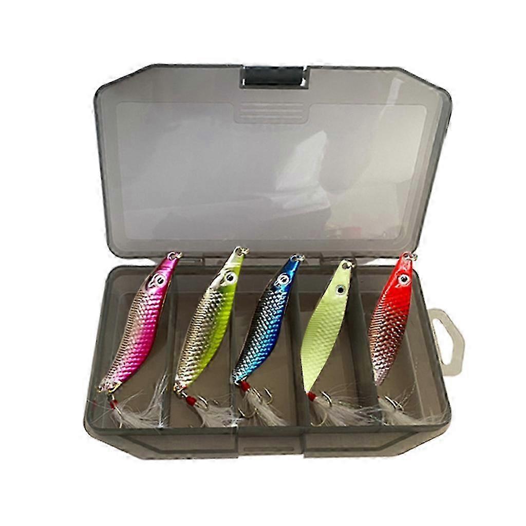 5Pcs Metallköder mit Feder Angeln Köder Harte Köder Pailletten Künstliche Köder-7g-