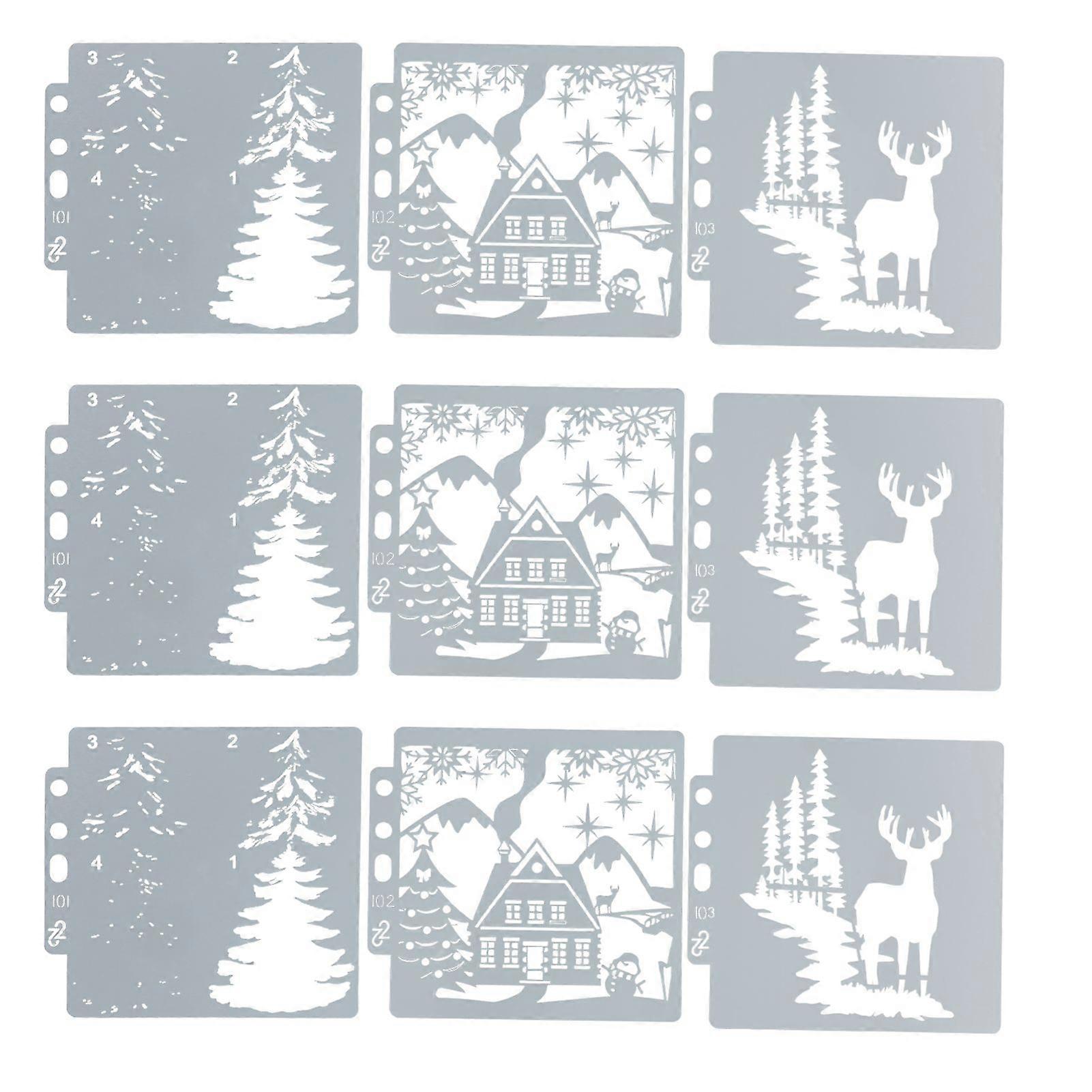 2025 Latest Model  9pcs Christmas Stencils DIY Making Safe Cute Pattern Hollow