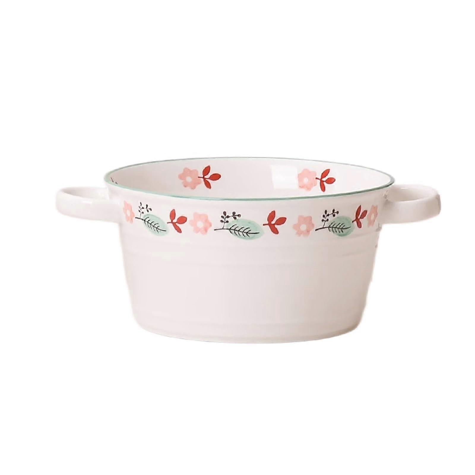 Muesli Bowls Double Handle Soup Bowl 10 Inch Ceramic Dish with Colorful Design for Soup, Salad, and Breakfast