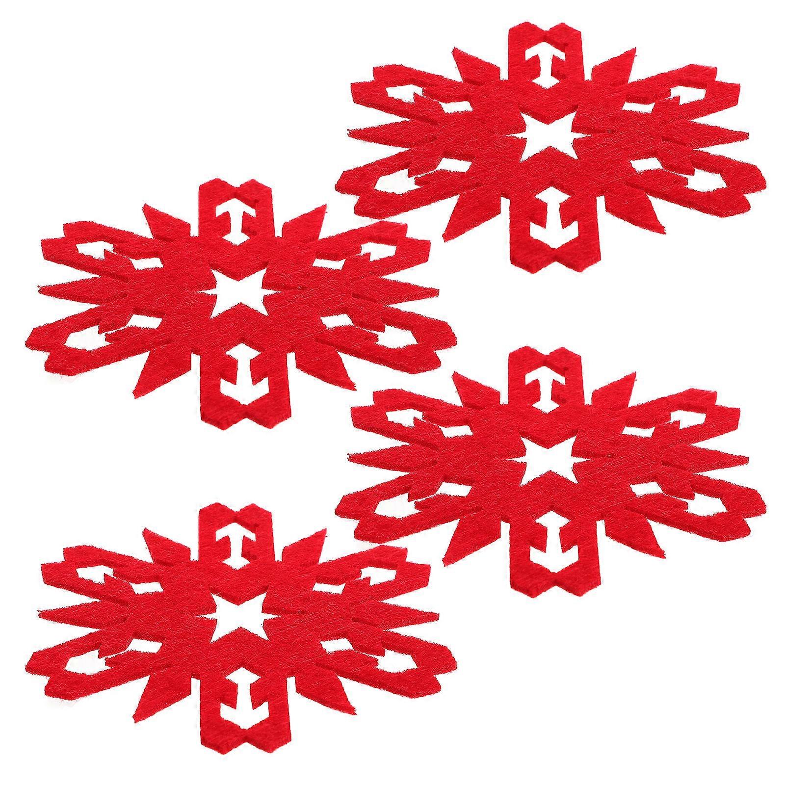 4pcs Christmas Snowflake Coasters with Nonslip Base, Reusable Cloth Insulated Table Mats for Holiday Drinks, Festive Xmas Party Favors & Home