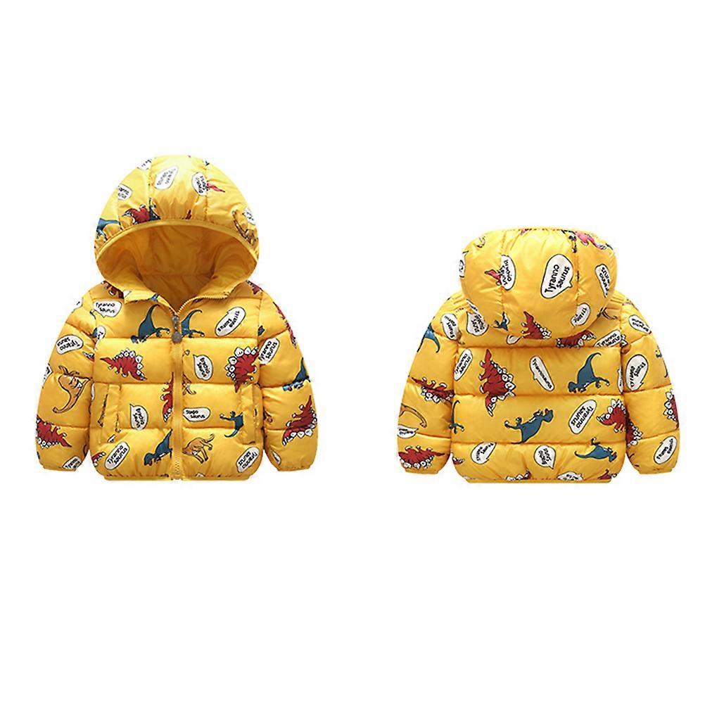 Kids Short Padded Coat Warm Cotton Cartoon Dinosaur Print for Cold Weather Outdoor Activities 1Pack