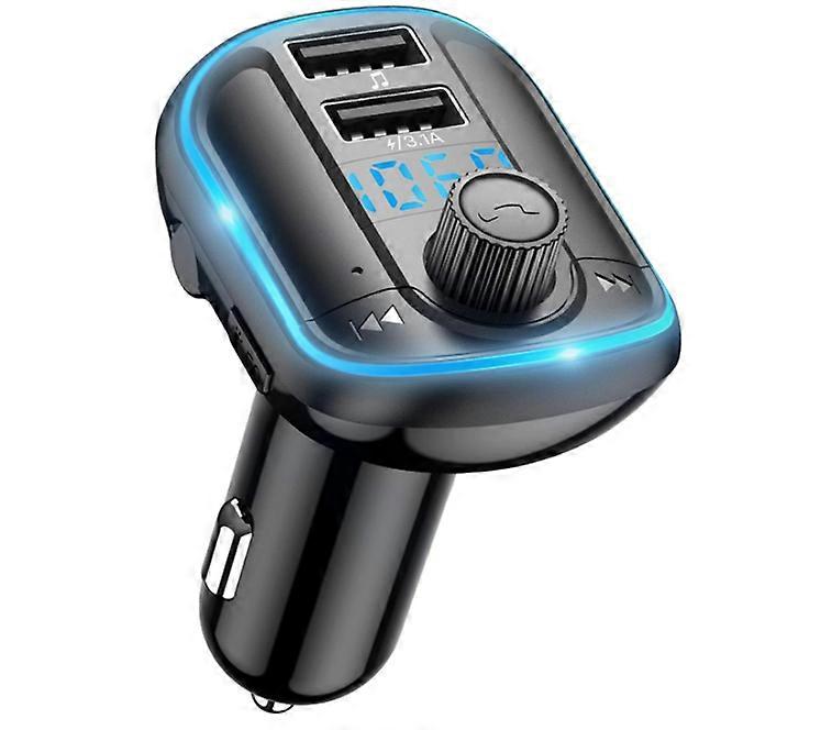 Bluetooth 5.0 FM Transmitter, Bluetooth Car Adapter with QC 3.0 Fast Charging Port and LED Backlit, Hands-Free Calling(Black)