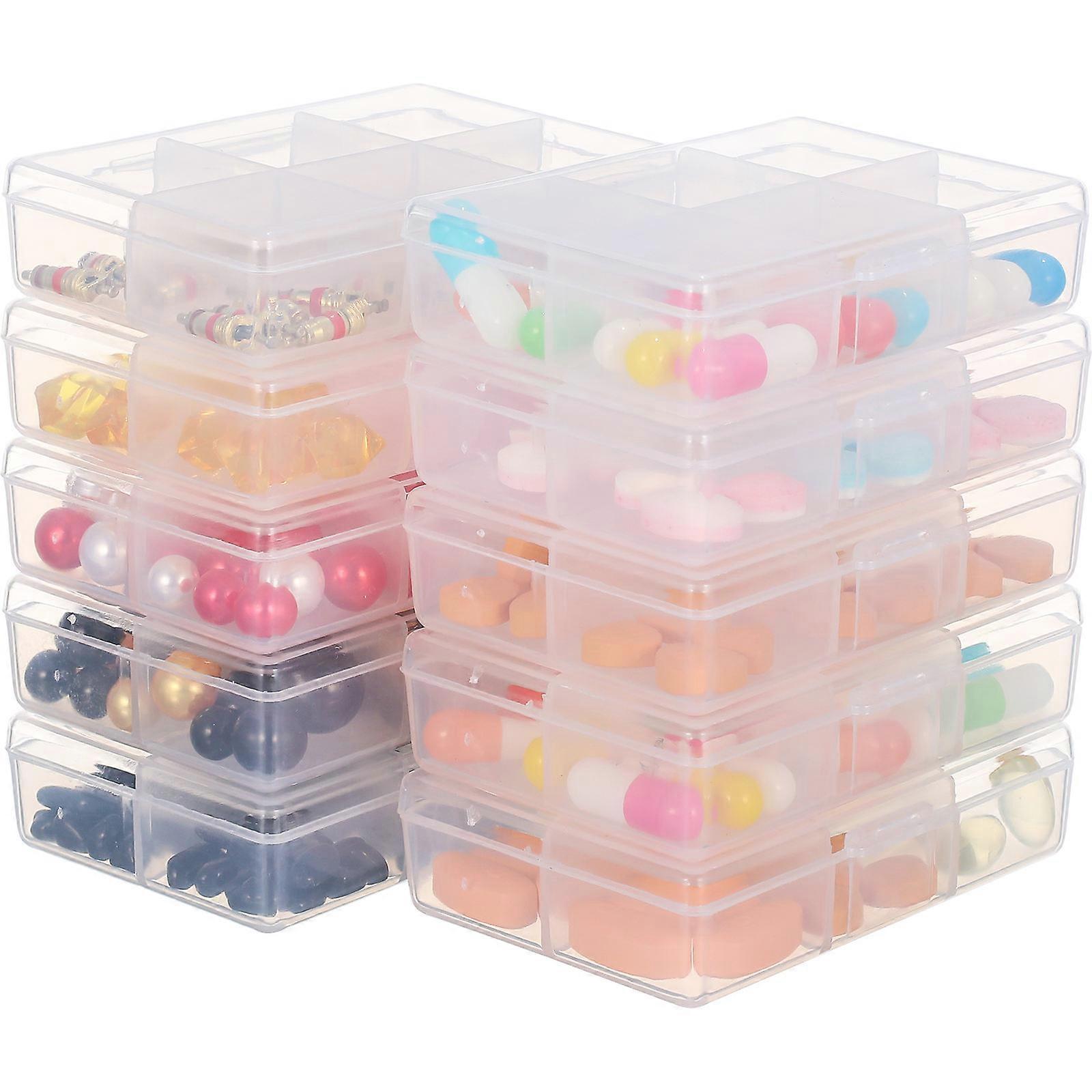 10pcs 6 Grids Plastic Storage Boxes Jewelry Tool Organizer Holder Case (Transparent)