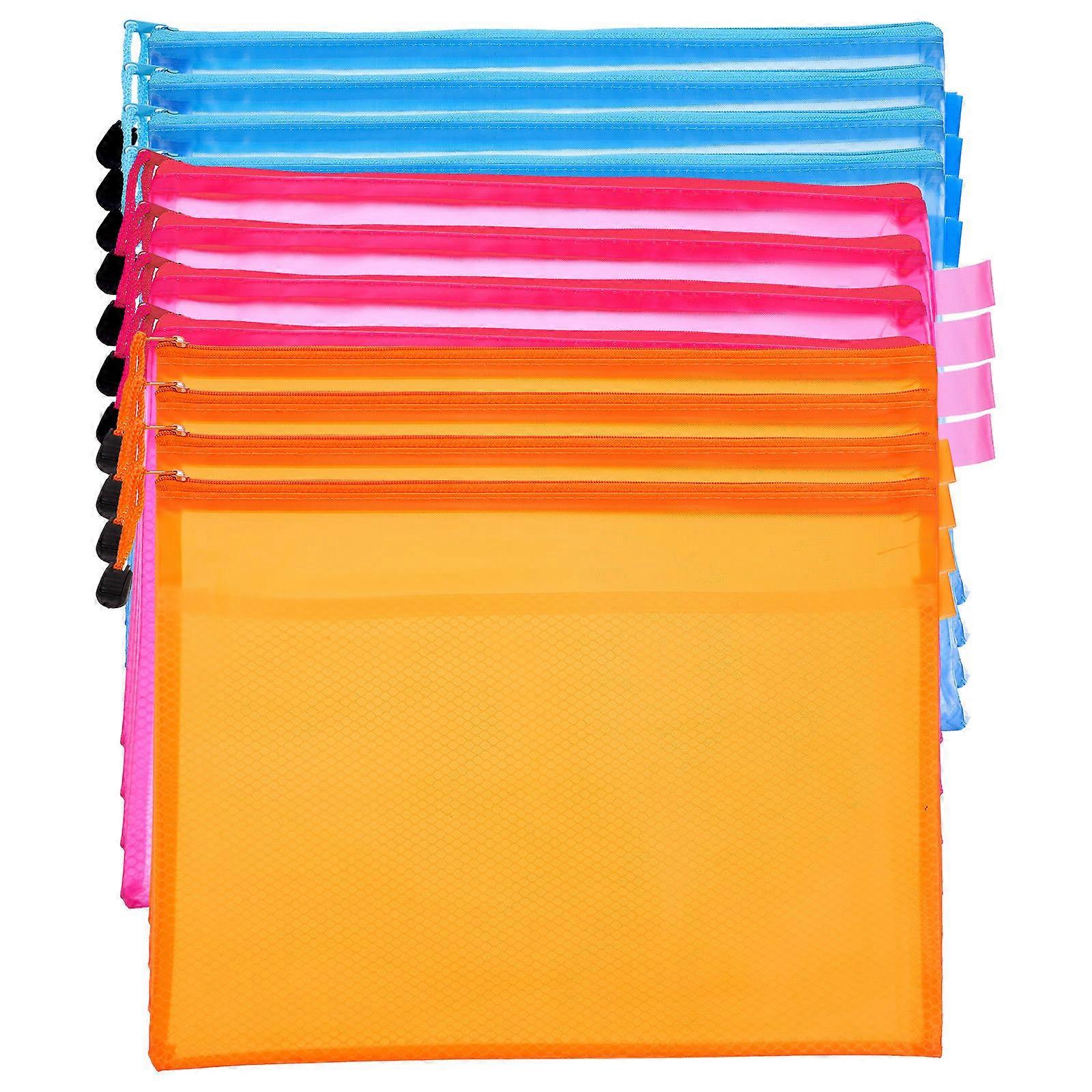 Transparent Frosted Double Layer PVC Zipper File Pouches, 12pcs Set, Flat Seal Capacity Organizer for Documents, Cosmetics, Office Supplies & Travel