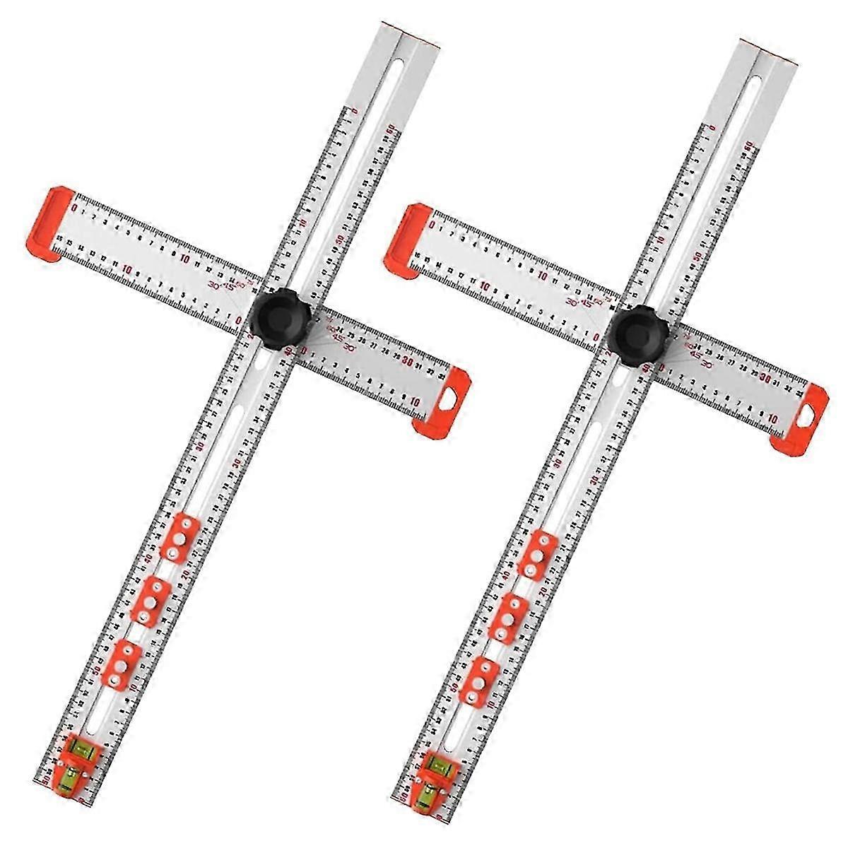 2pcs 2-In-1 Drilling Positioning Ruler,T Square Ruler Woodworking Ruler,Cabinet Hardware Jig,Multi APhoto Color SZRH A-M