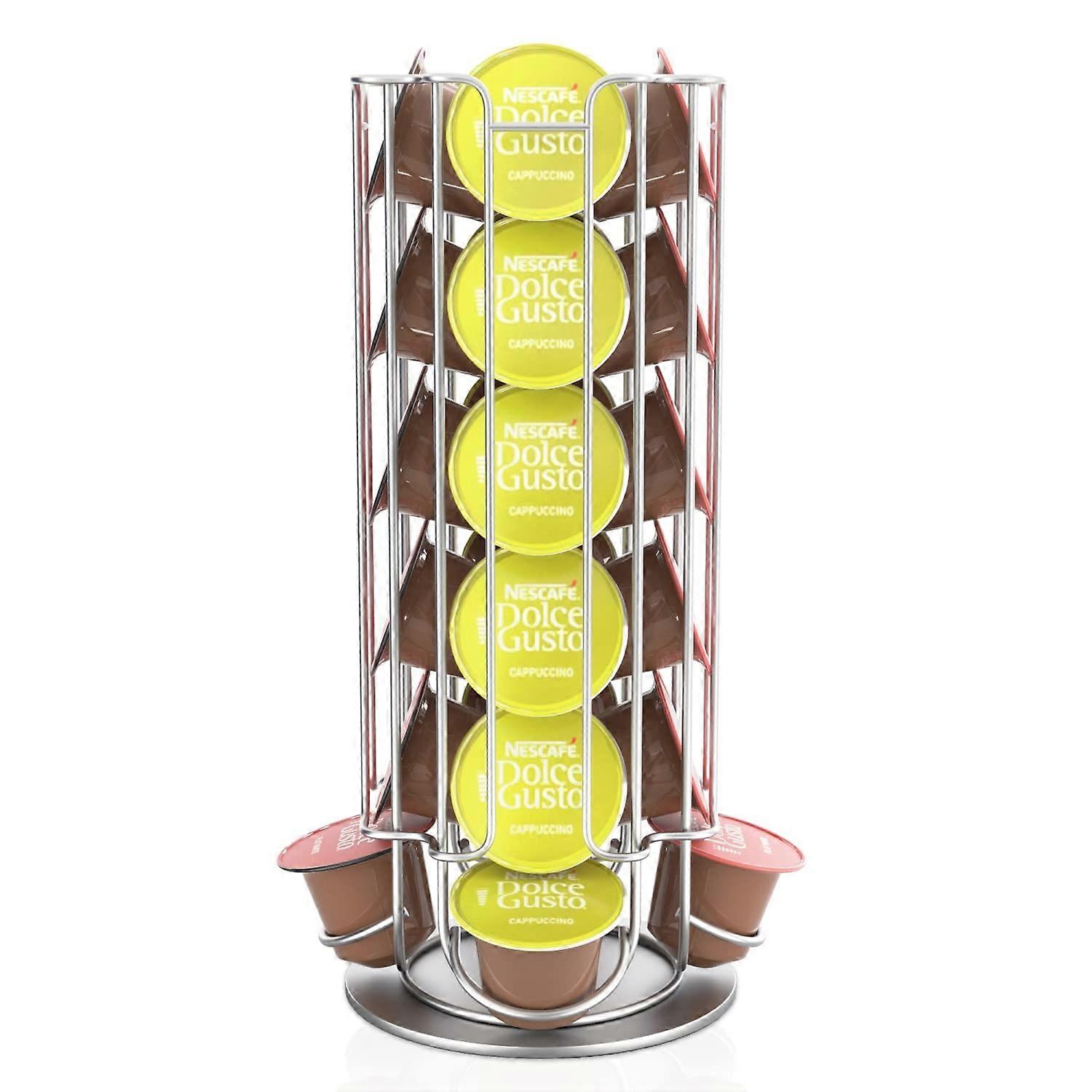 Coffee Capsule Holder for 32 Dolce Gusto Capsules - Metal Chrome Storage Rack - 43 x 13.5 cm - 360 Degree Rotation