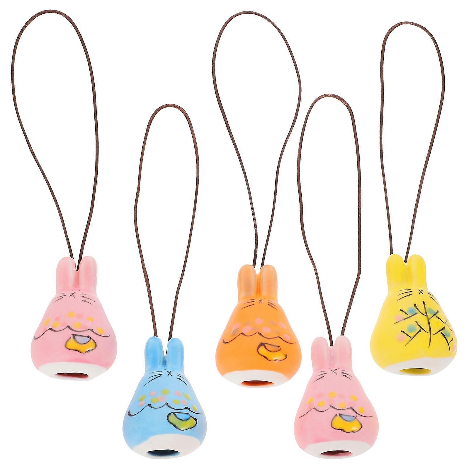 Ceramic Easter Bunny Wind Chimes Handmade Home Decor Assorted Color 5Pcs