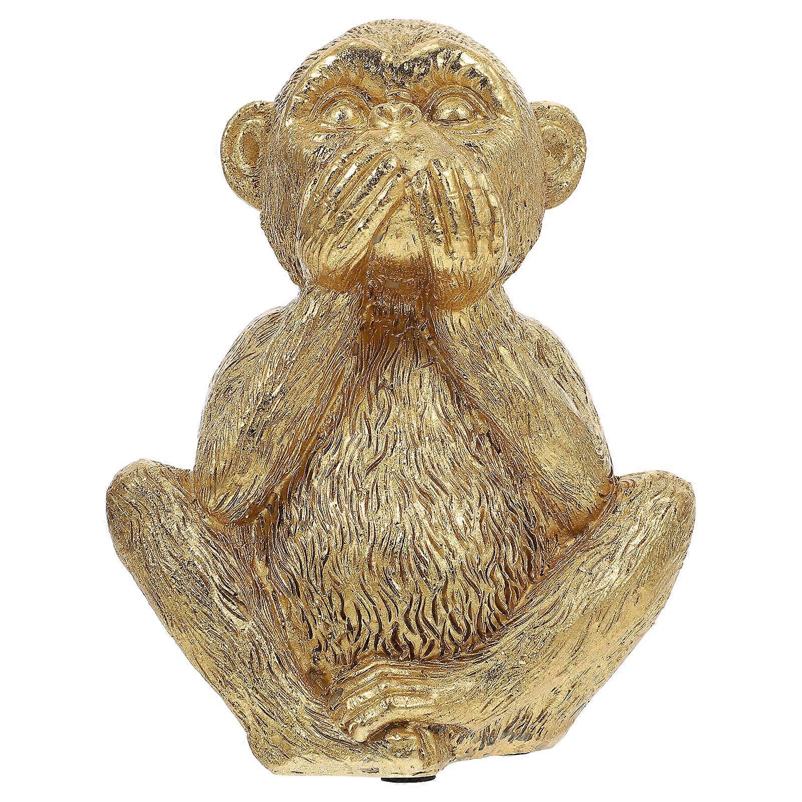 Decorative Monkey Figurines Resin Monkey Adornment Delicate Home Desktop Ornament Golden Small Size Indoor Display Decoration 1Pcs