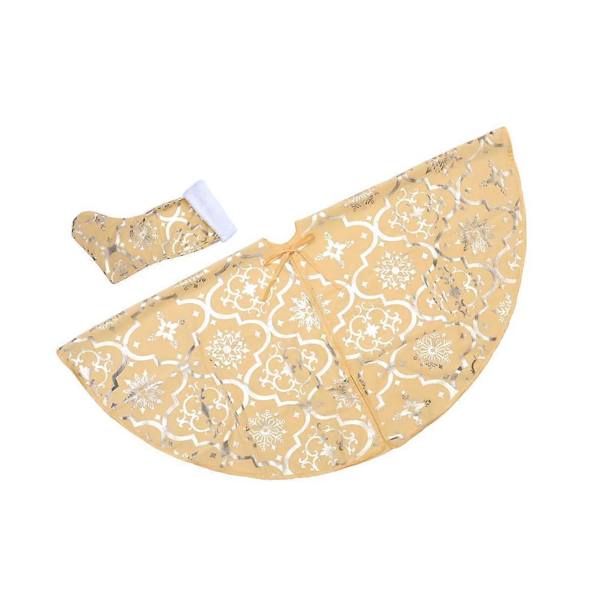 Golden Round Christmas Tree Skirt 120x120 Cm Add Festive Atmosphere For Families And Business Owners 1 Set