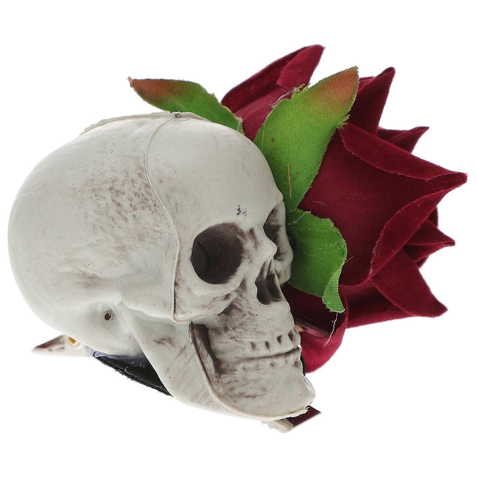 Skull And Rose Pin Halloween Prank Hair Accessory For Women Masquerade Party 7x7x5cm 1Set